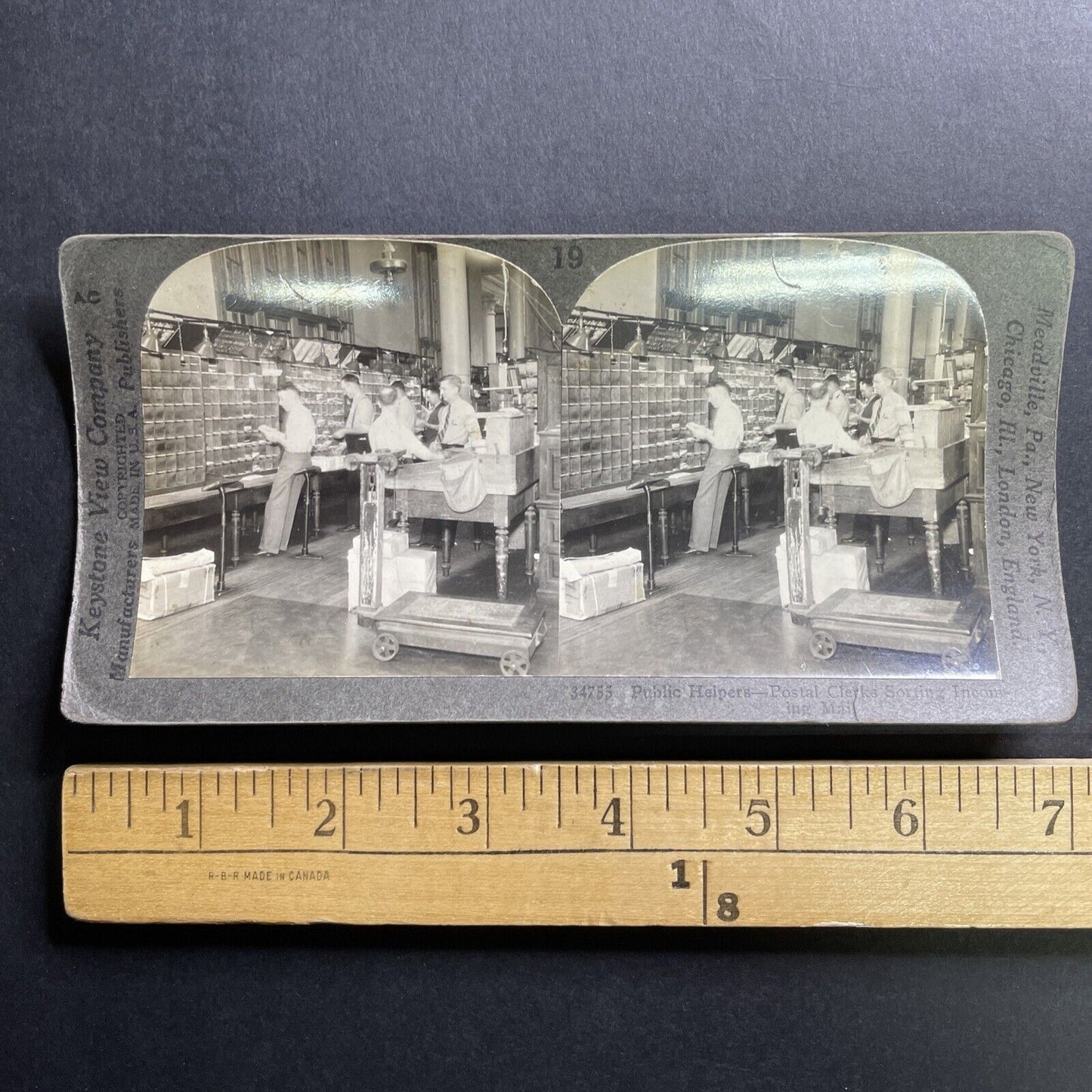 Antique 1920s USPS Mail Clerks Sorting Letters Stereoview Photo Card P1691