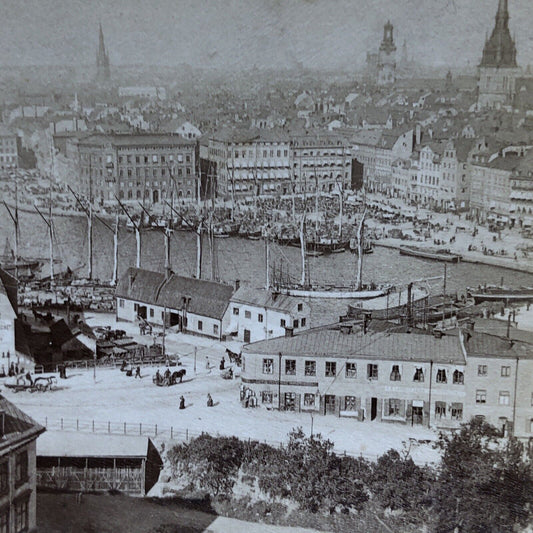 Antique 1896 Downtown Stockholm Sweden Stereoview Photo Card P1996