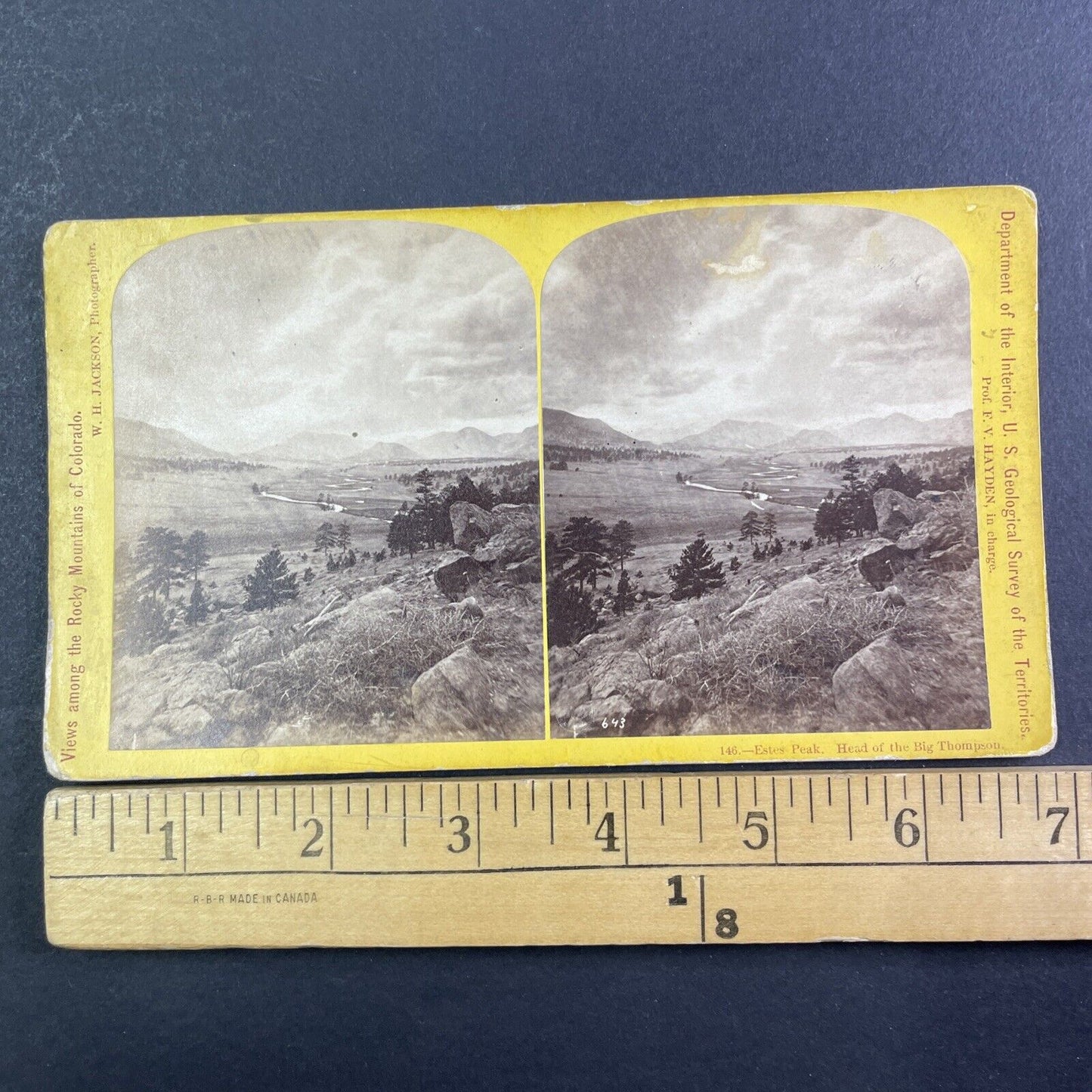 W.H. Jackson Hayden Geological Survey Stereoview Estes Peak Colorado c1872 X3637