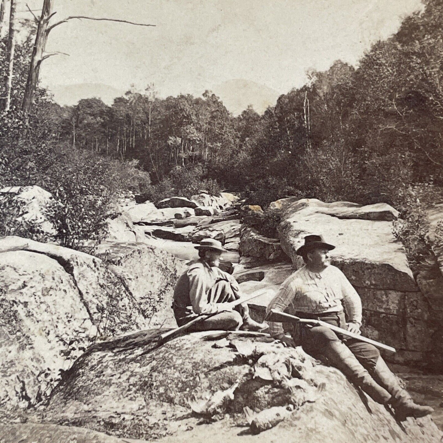 Hunters With Rifles In White Mountains NH Stereoview Antique c1872 X2751