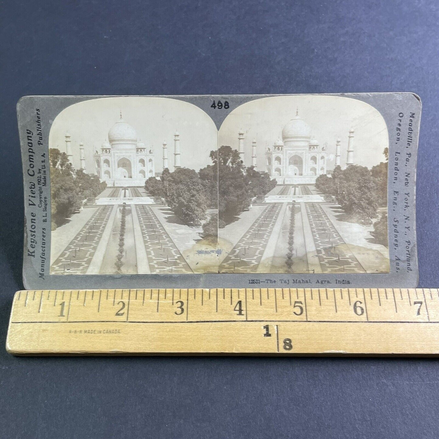 Antique 1902 The Taj Mahal Agra India Stereoview Photo Card P2224