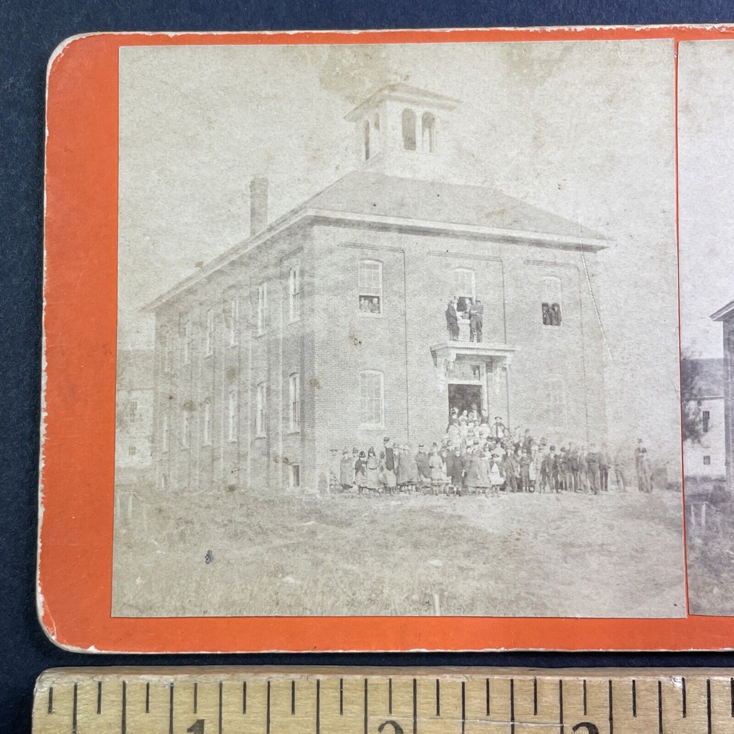 Schoolhouse with Children Stereoview Unknown Location Antique c1869 X4053