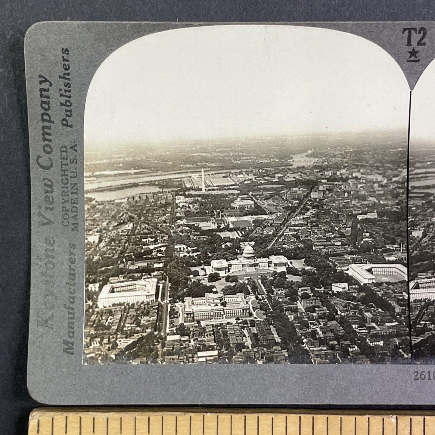 View of Washington D.C. from an Airplane Stereoview Antique c1920s Y1026