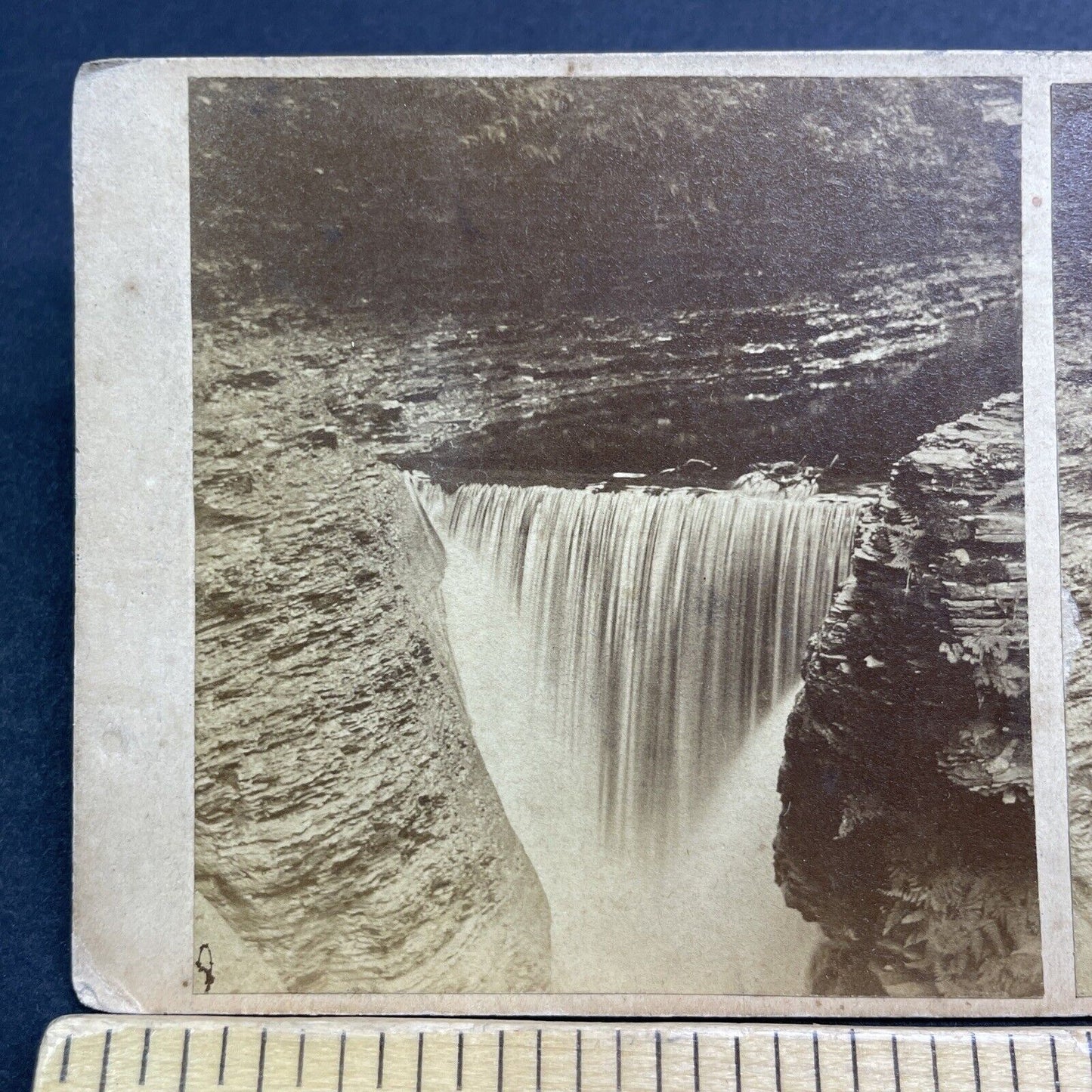 Antique 1860s Lower Waterfall Watkins Glen New York Stereoview Photo Card V486