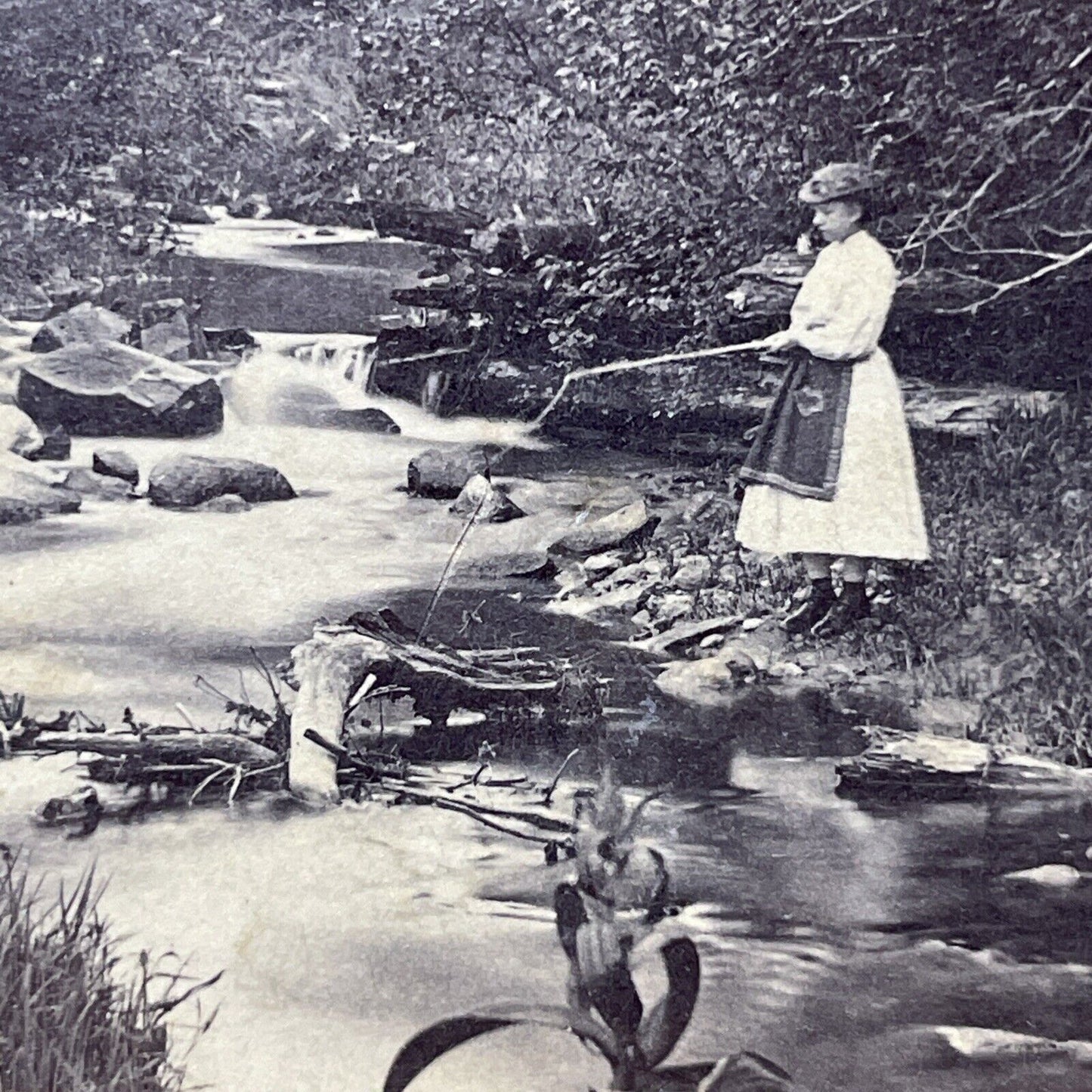 Antique 1871 Trout Fishing Near Gilsum New Hampshire Stereoview Photo Card V1893