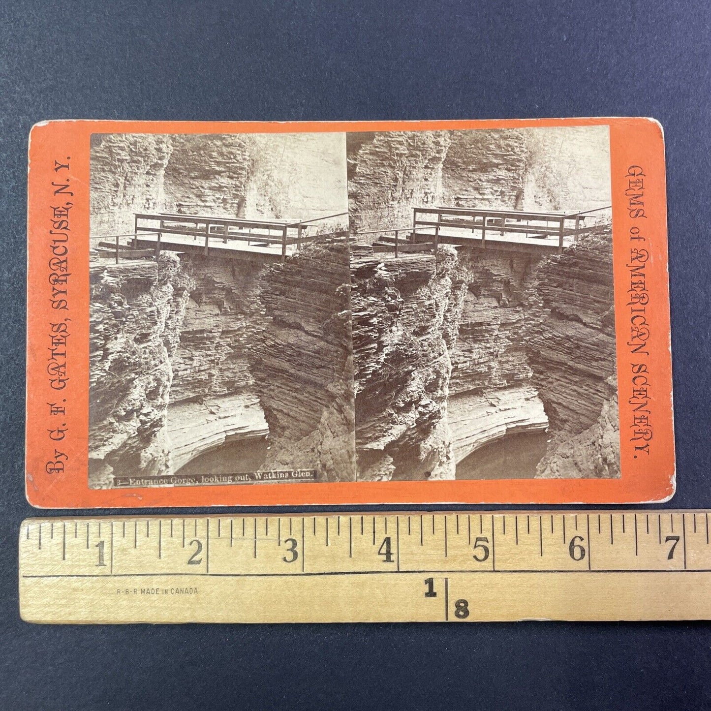 Watkins Glen Lookout Bridge New York Stereoview George F. Gates c1865 Y1824