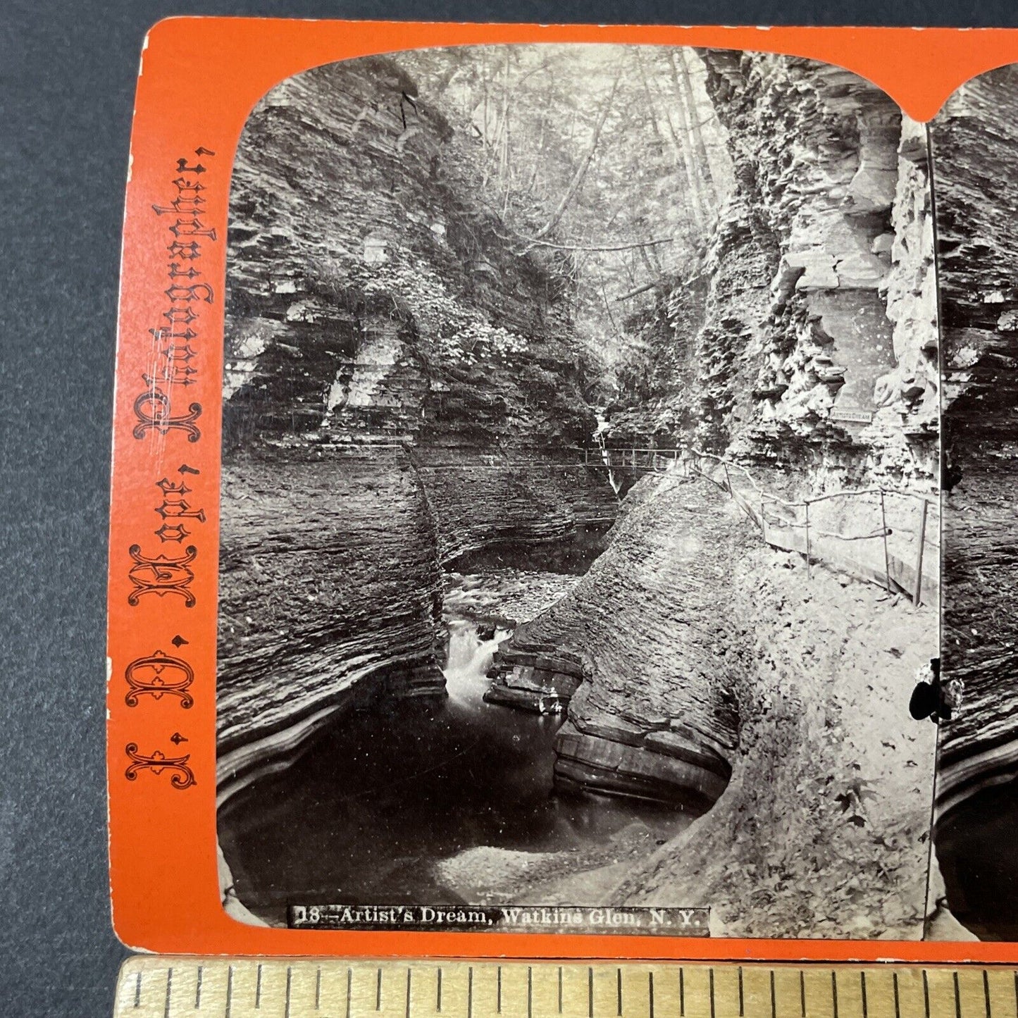 Antique 1860s Watkins Glen Pathway Construction Stereoview Photo Card V1806