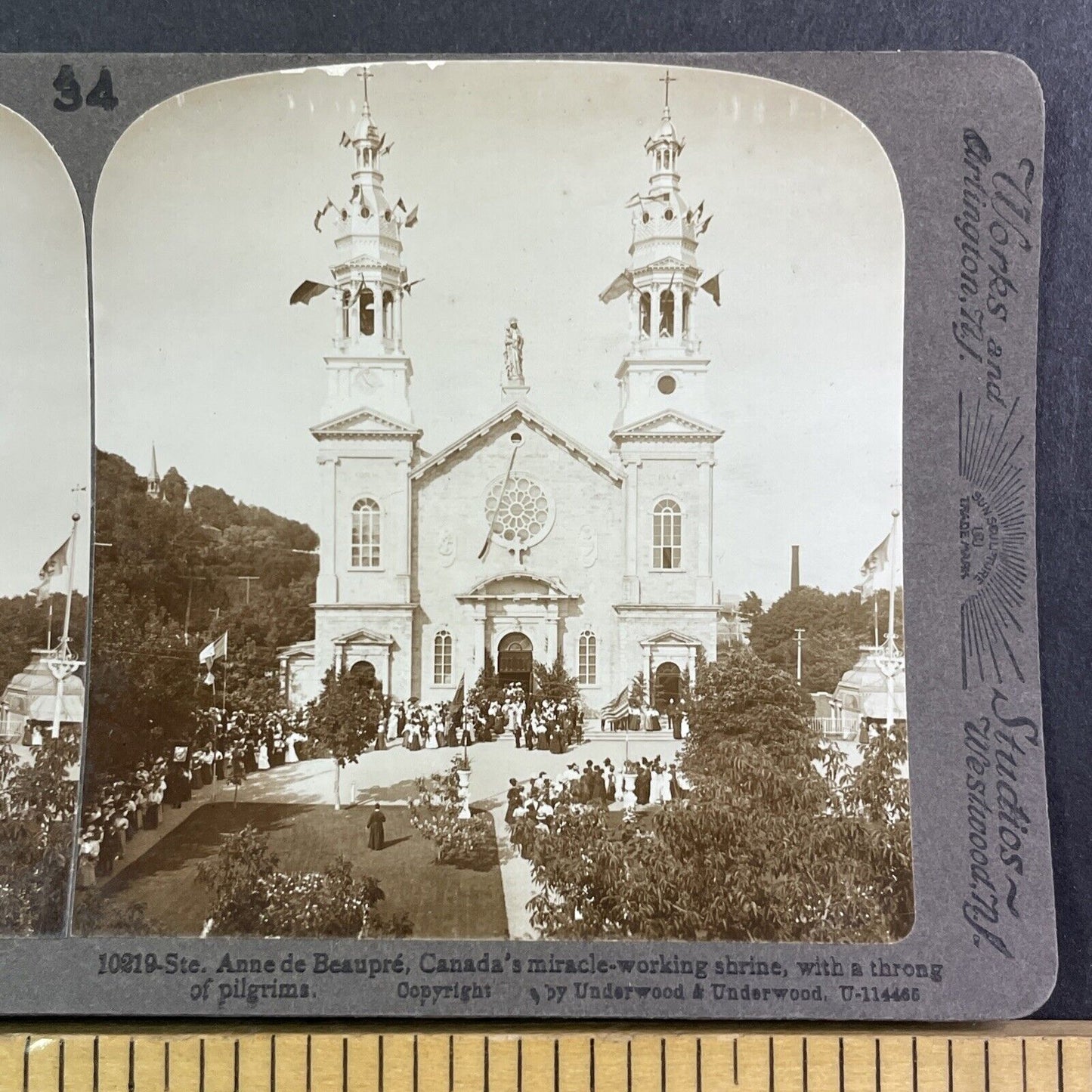 Pilgrims seeking Miracles Sainte Anne de Beaupre Church Stereoview c1890s Y1718