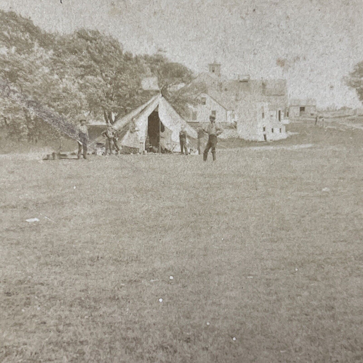 Antique 1862 Union Soldier Tent Grape Island Ipswich Stereoview Photo Card V2117