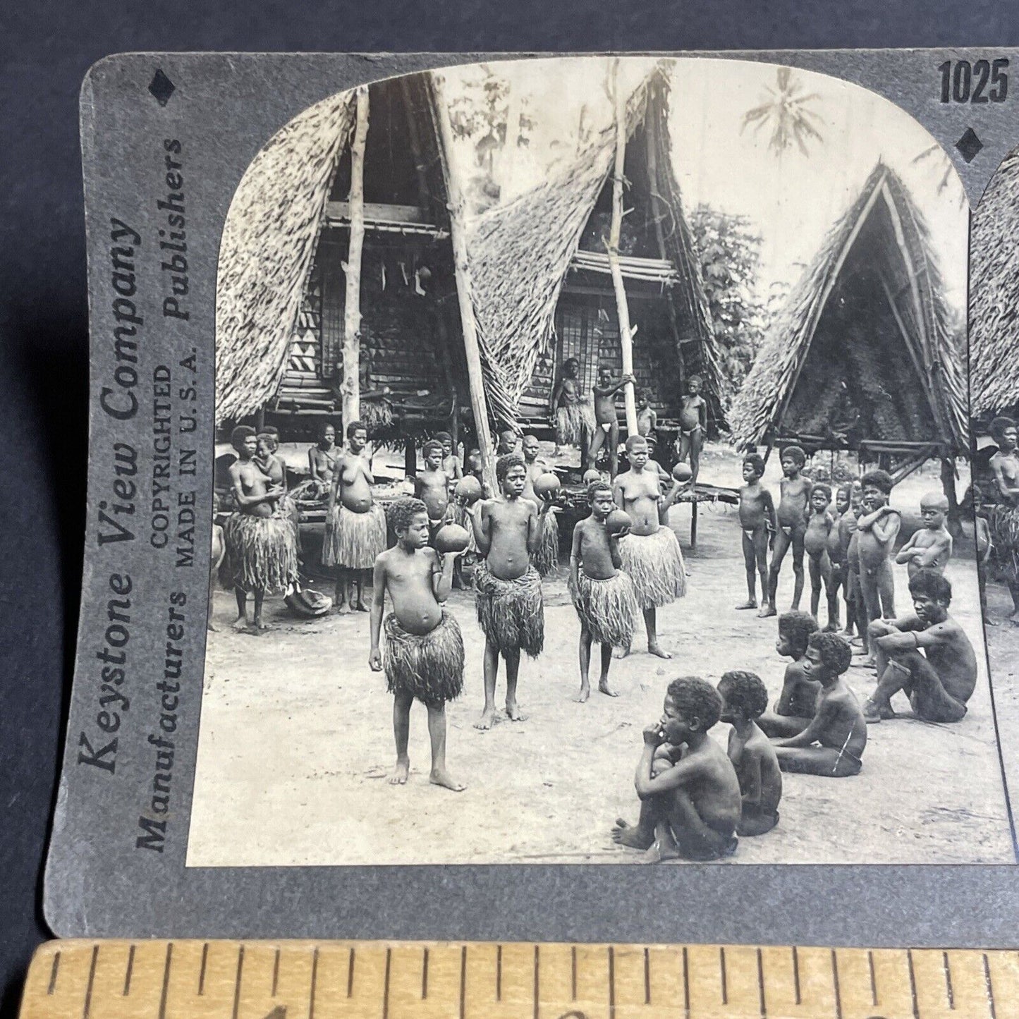 Antique 1910s Tribal Village Tribe Papua New Guinea Stereoview Photo Card P4903