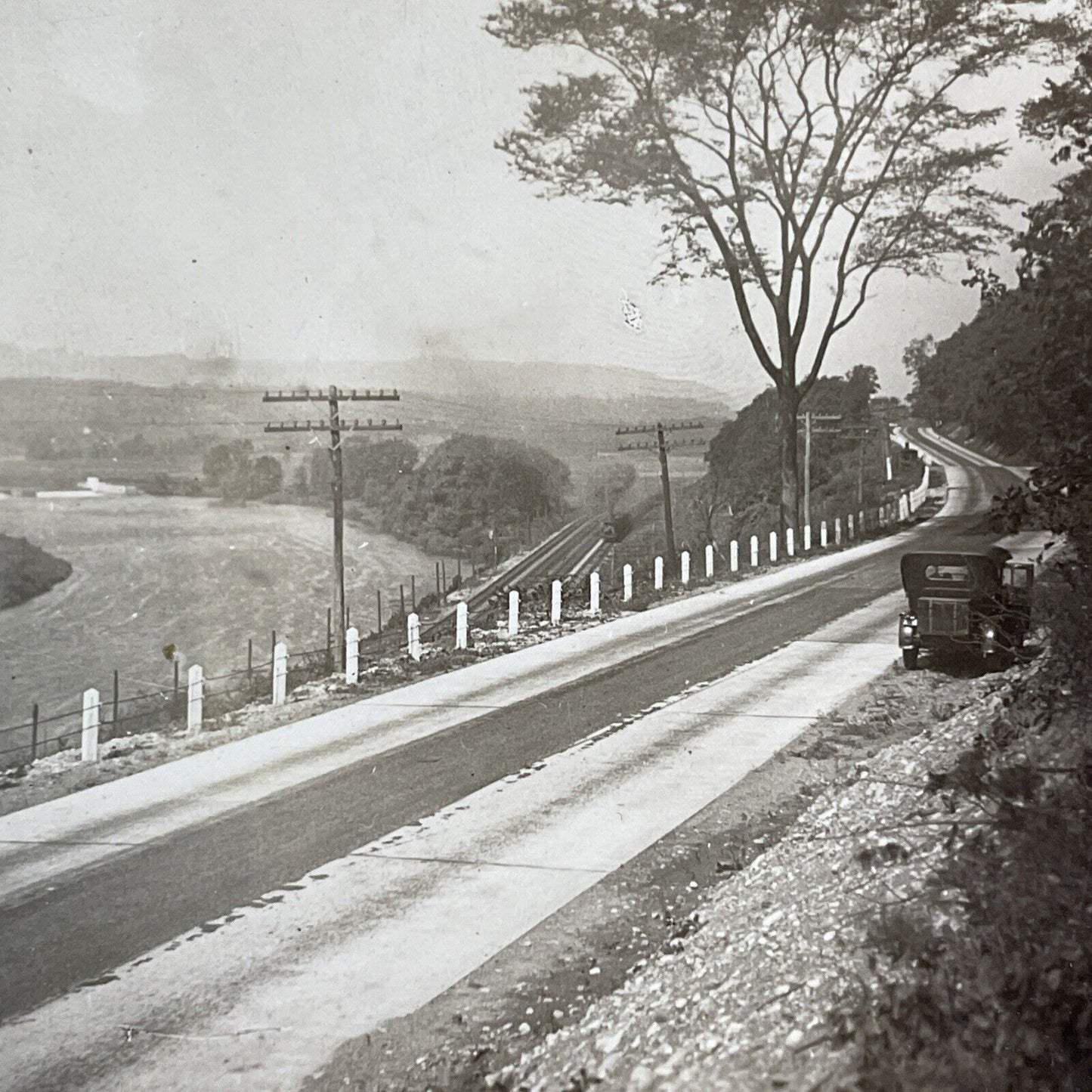 Railroad and Canal Near Utica New York Stereoview Antique c1920s Y523