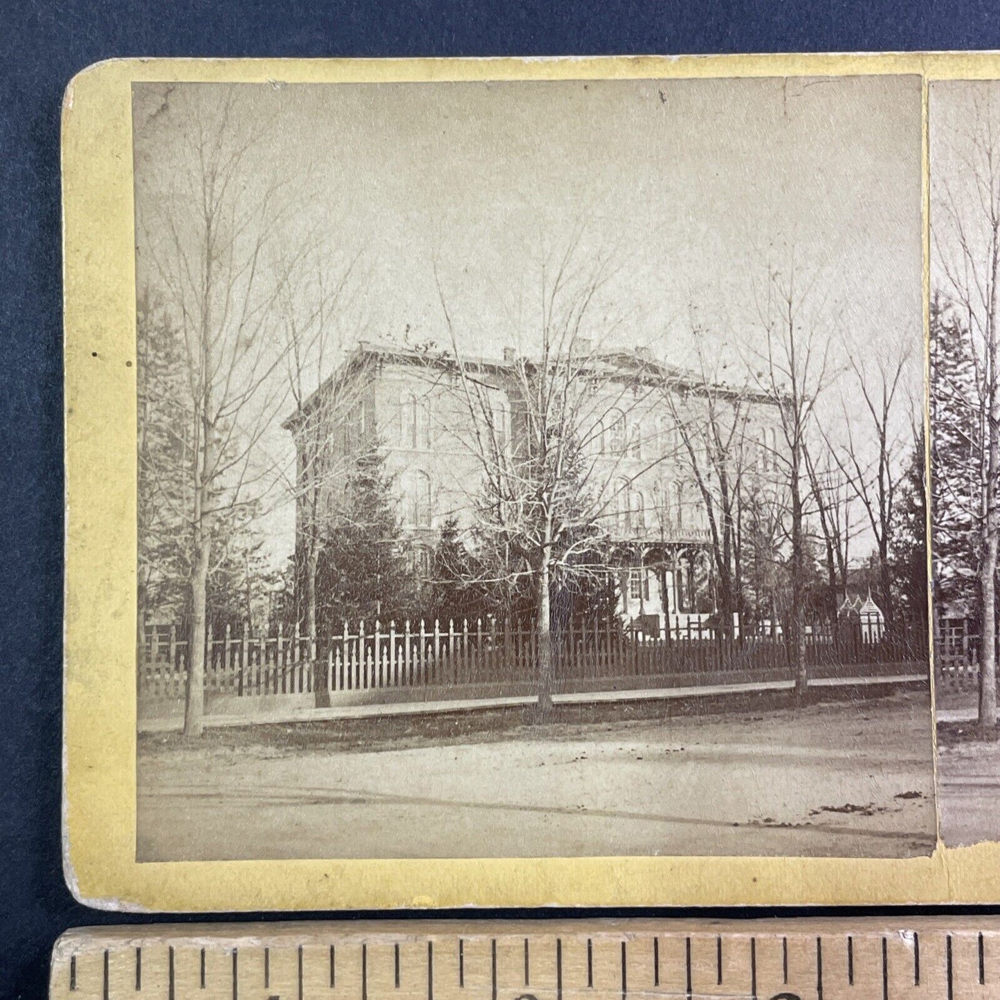 Victorian Mansion Huron Street Ann Arbor Michigan Stereoview Antique c1860s Y465