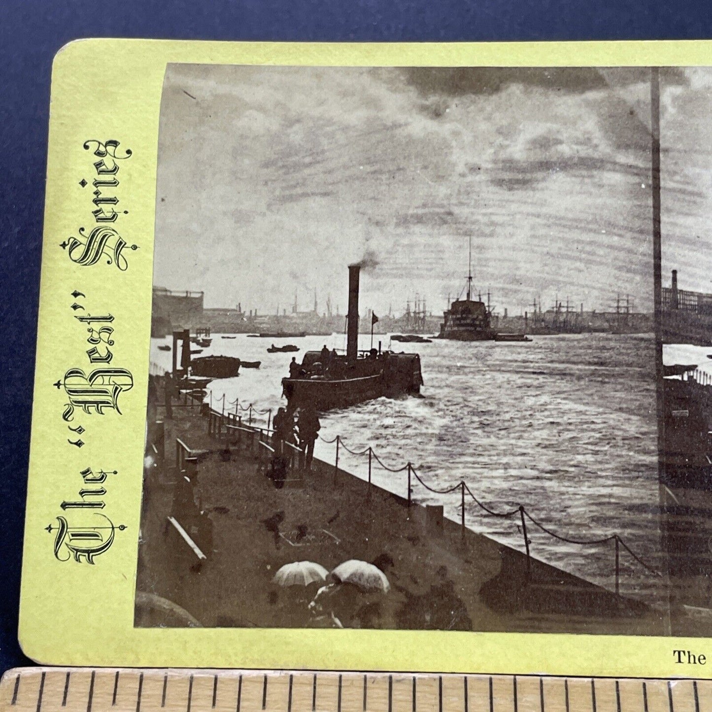 Antique 1870s Barges & Navy Fleet Greenwich England Stereoview Photo Card P4125