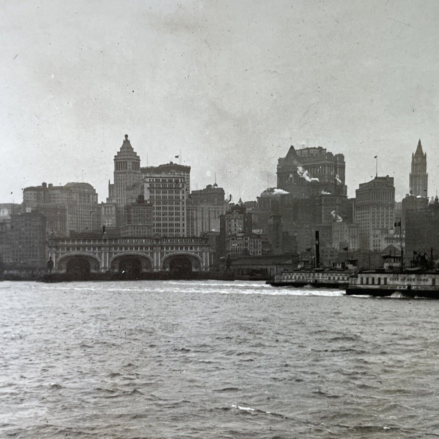 Antique 1920s Manhattan New York Harborfront Scene Stereoview Photo Card P3178