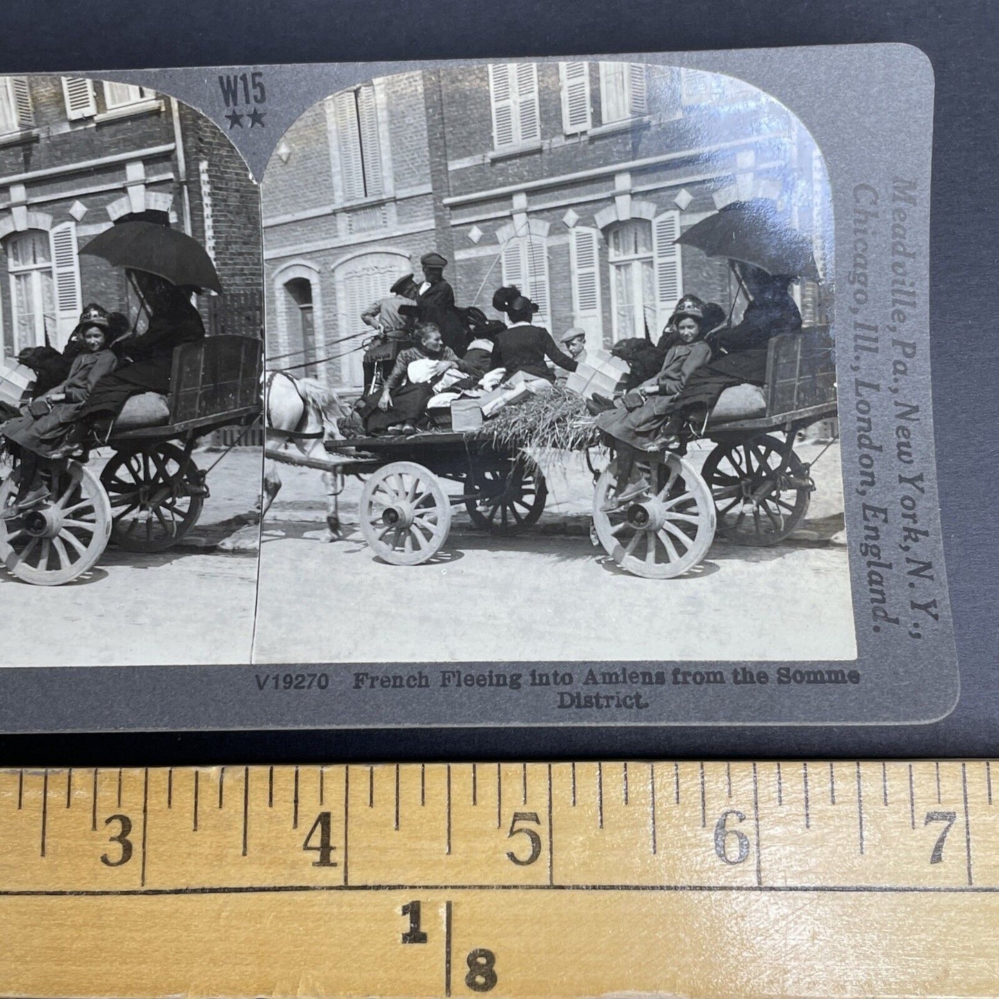 Antique 1919 French Refugees Fleeing The Somme Stereoview Photo Card PC808