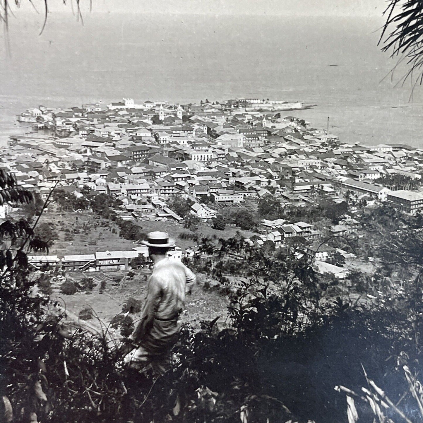 Antique 1920s Panama City View Man Looking Down Stereoview Photo Card P3734