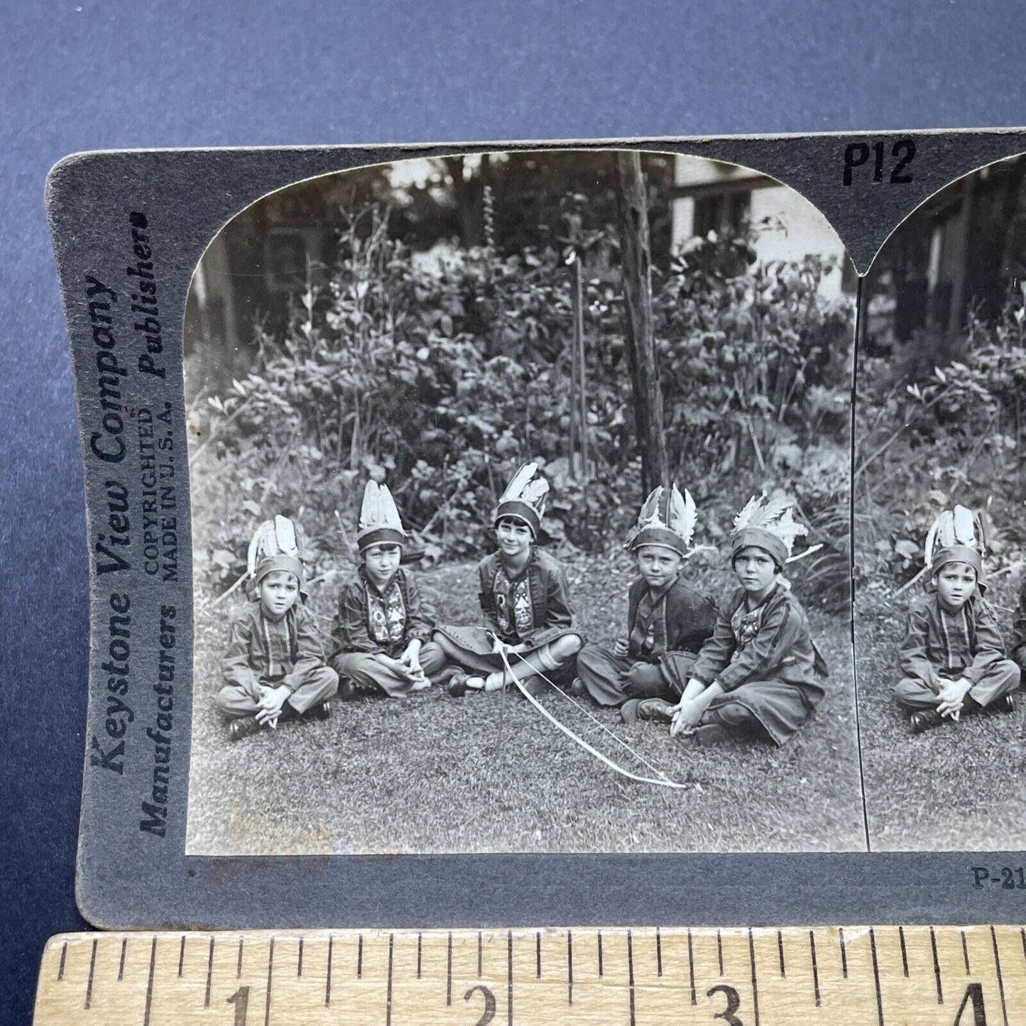 Antique 1900s Children Dress Up In Costume Stereoview Photo Card P2614