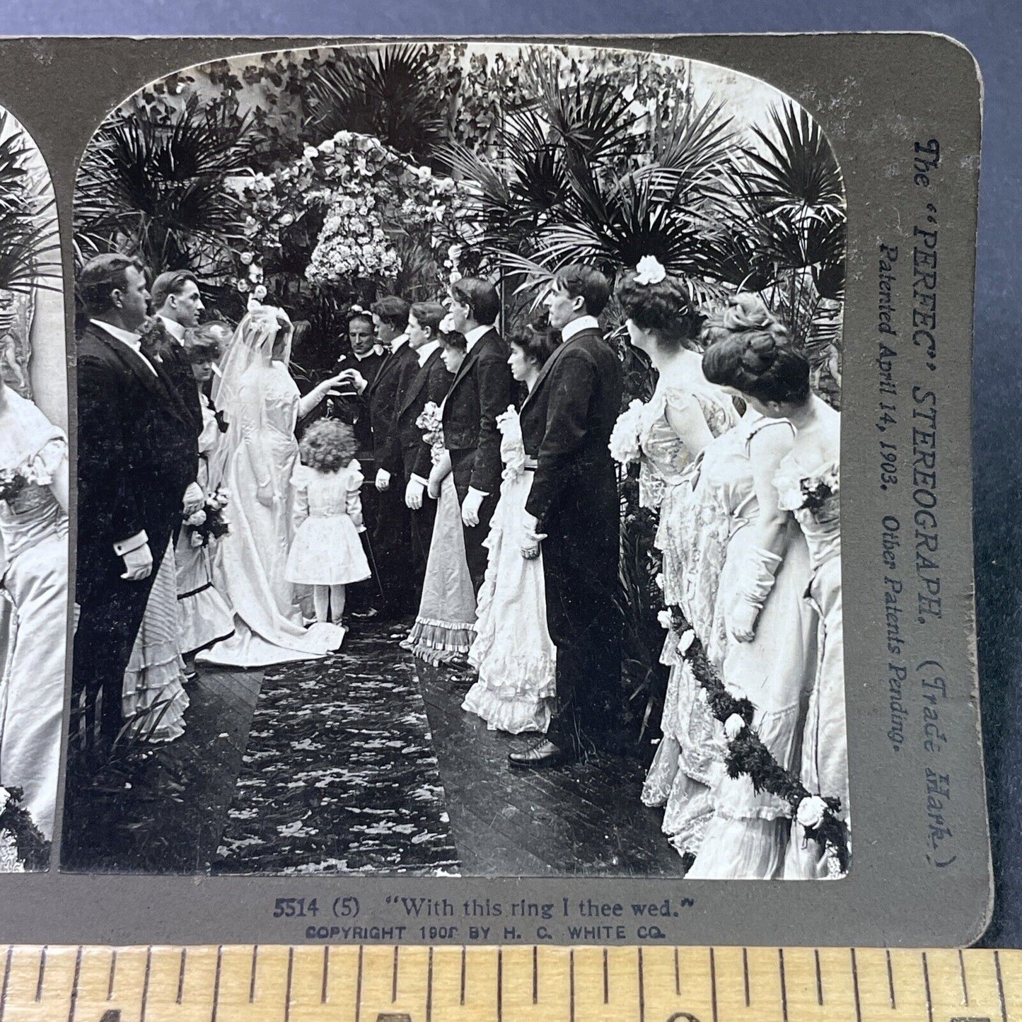 Antique 1903 Groom Puts Ring On Brides Finger Stereoview Photo Card P2906