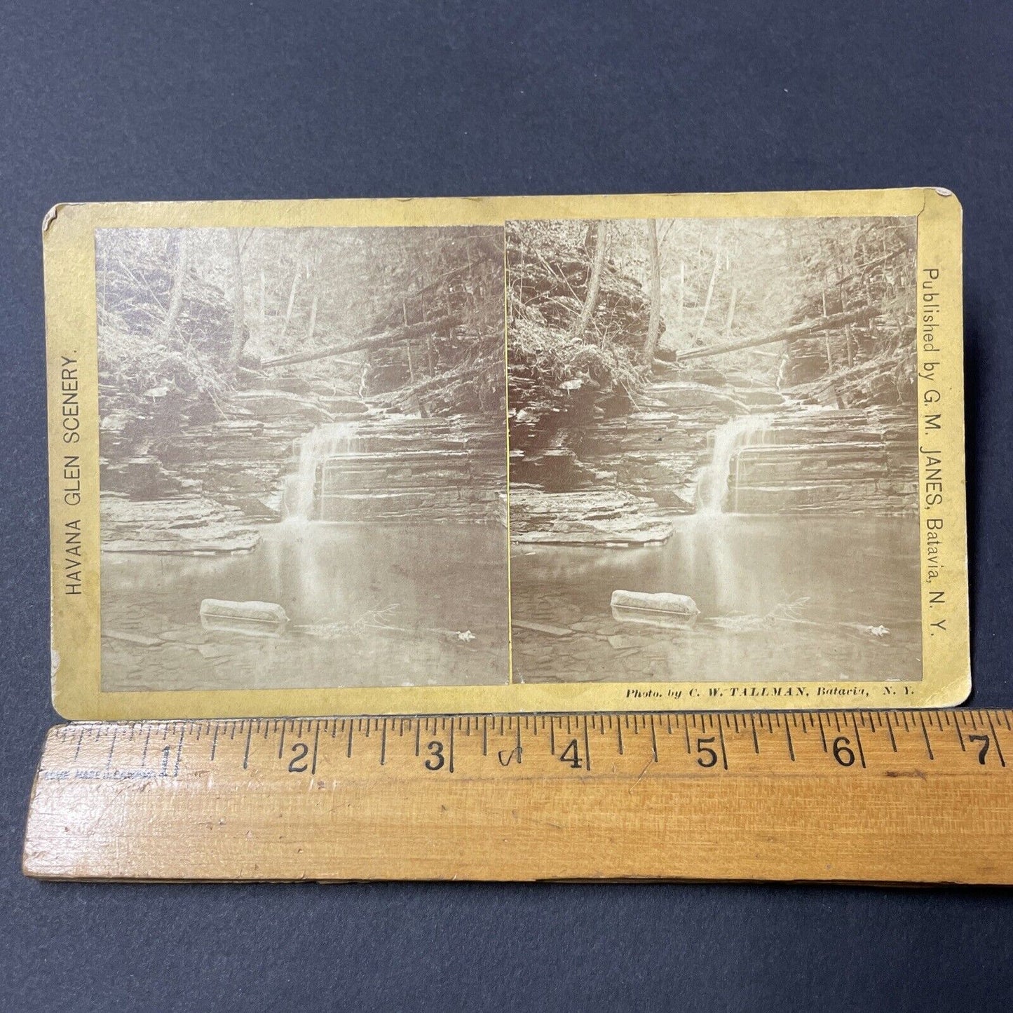 Antique 1870s Echo Falls Watkins Glen NY Batavia Stereoview Photo Card Q2222