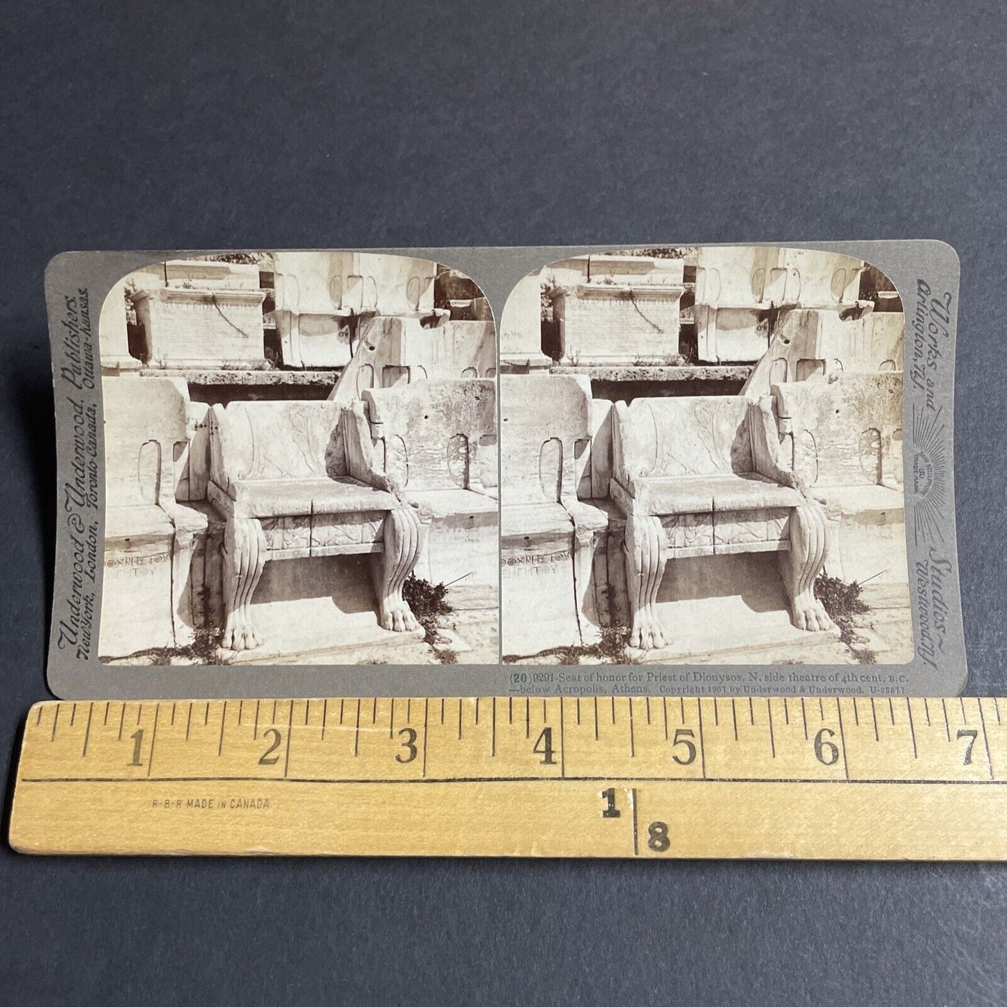 Antique 1907 Dionysus Chair Seat Acropolis Athens Stereoview Photo Card P4210