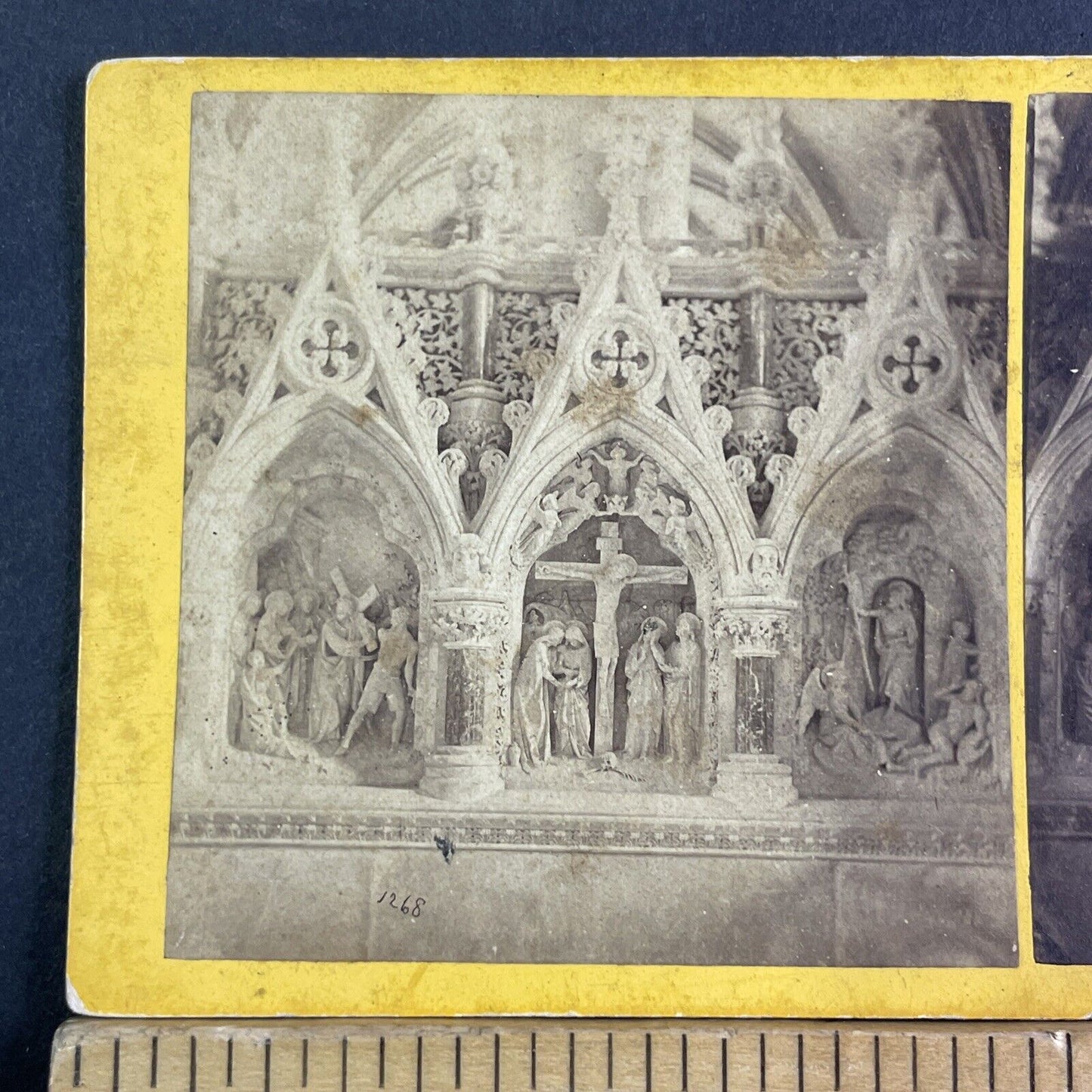 Stone Carvings Hereford Cathedral Church Stereoview England Antique c1872 X3191