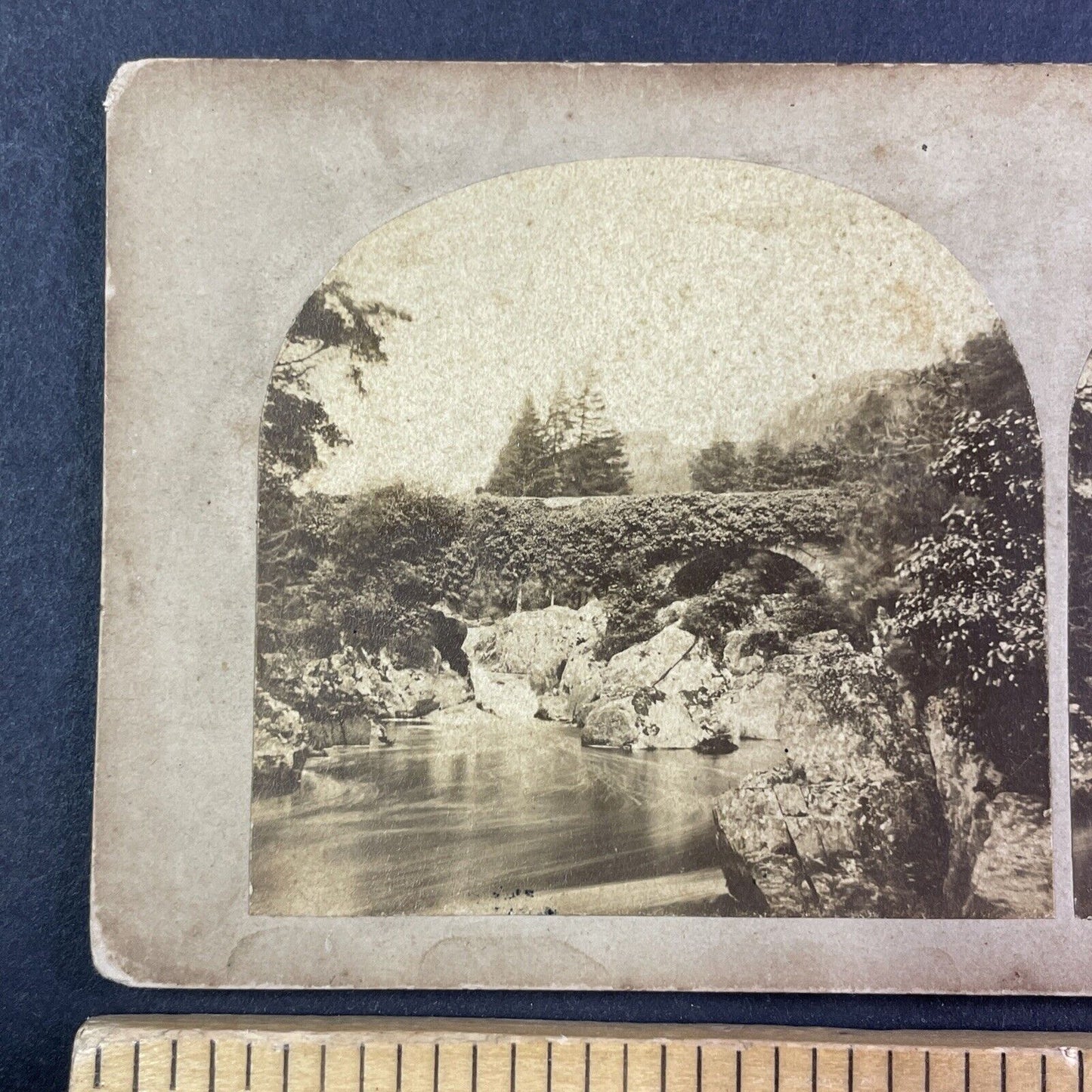 Old Stone Bridge Bettws Wales UK England Stereoview Francis Frith c1850s Y1429