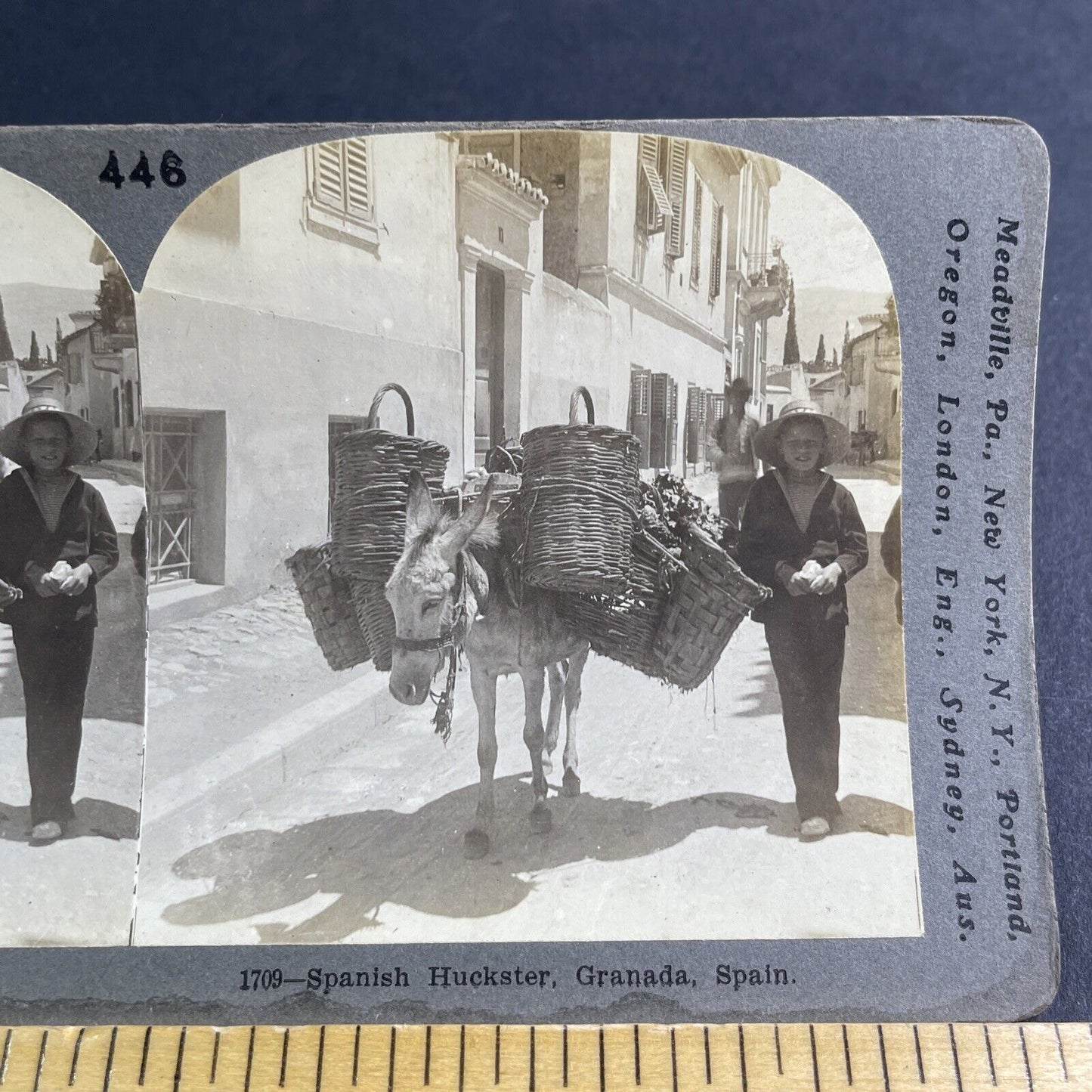 Antique 1895 Boy Selling Fruits Granada Spain Stereoview Photo Card P2125