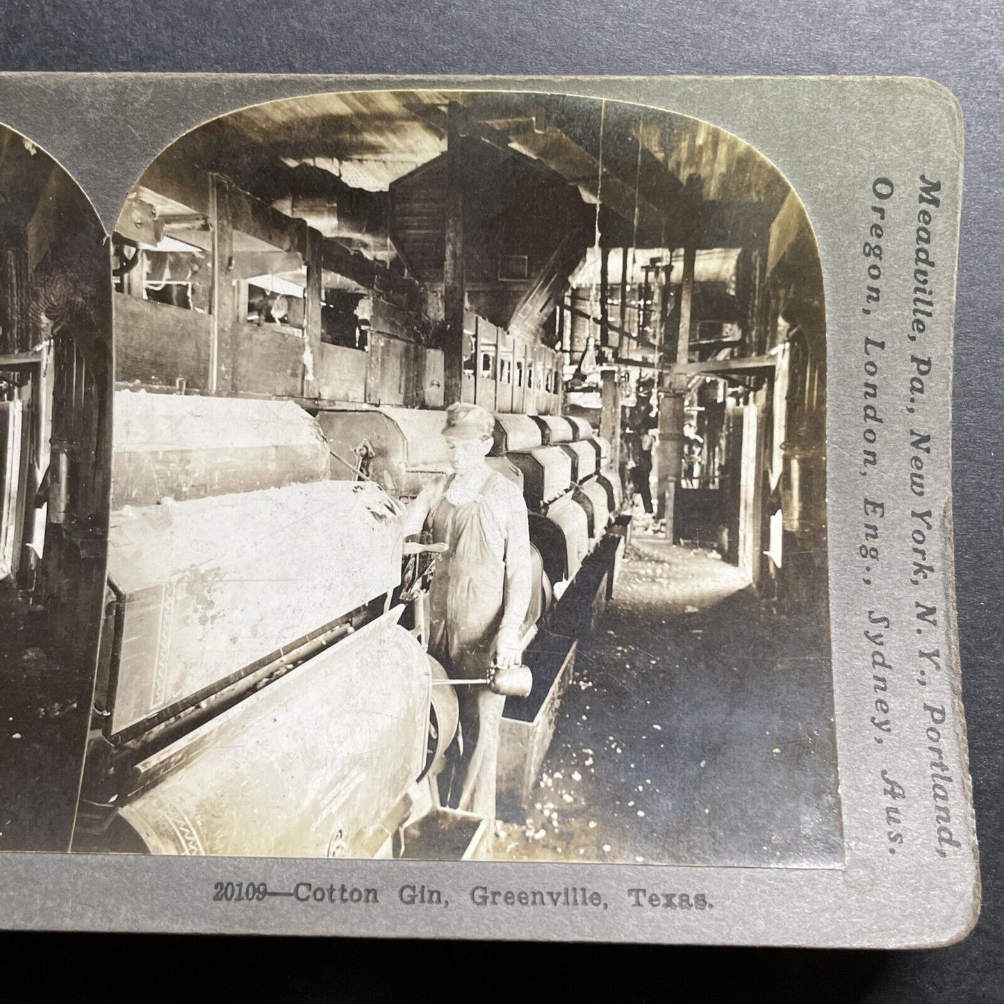 Antique 1909 Cotton Gin House In Greenville Texas Stereoview Photo Card P1273