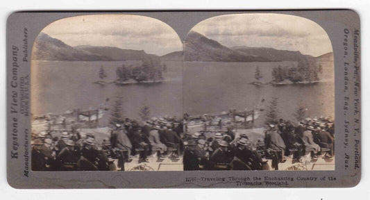 Antique 1909 Trossachs, Scotland Ferry Boat And Passengers Stereo Card P148