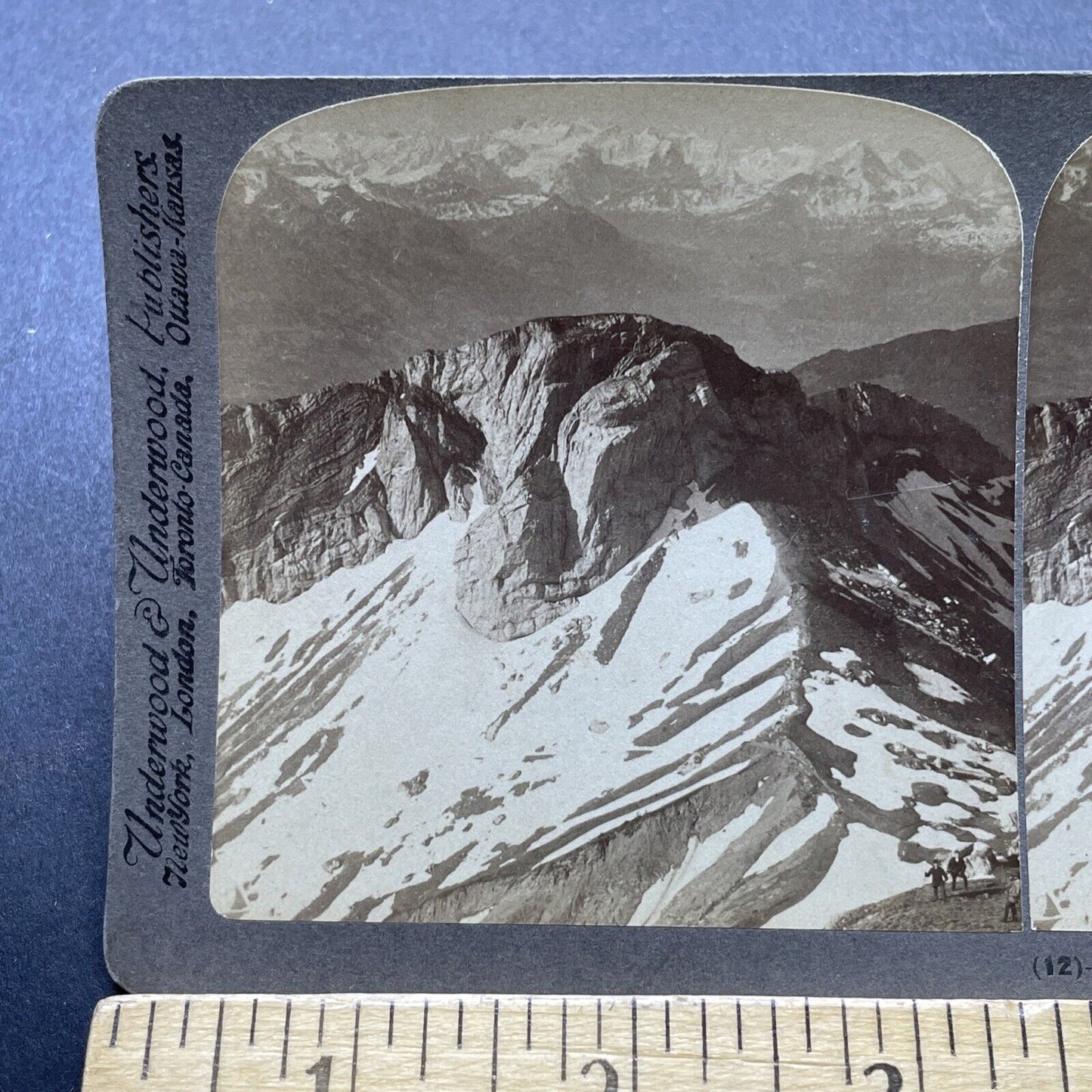 Antique 1897 Alpine Hikers On Mount Pilatus Summit Stereoview Photo Card P2378