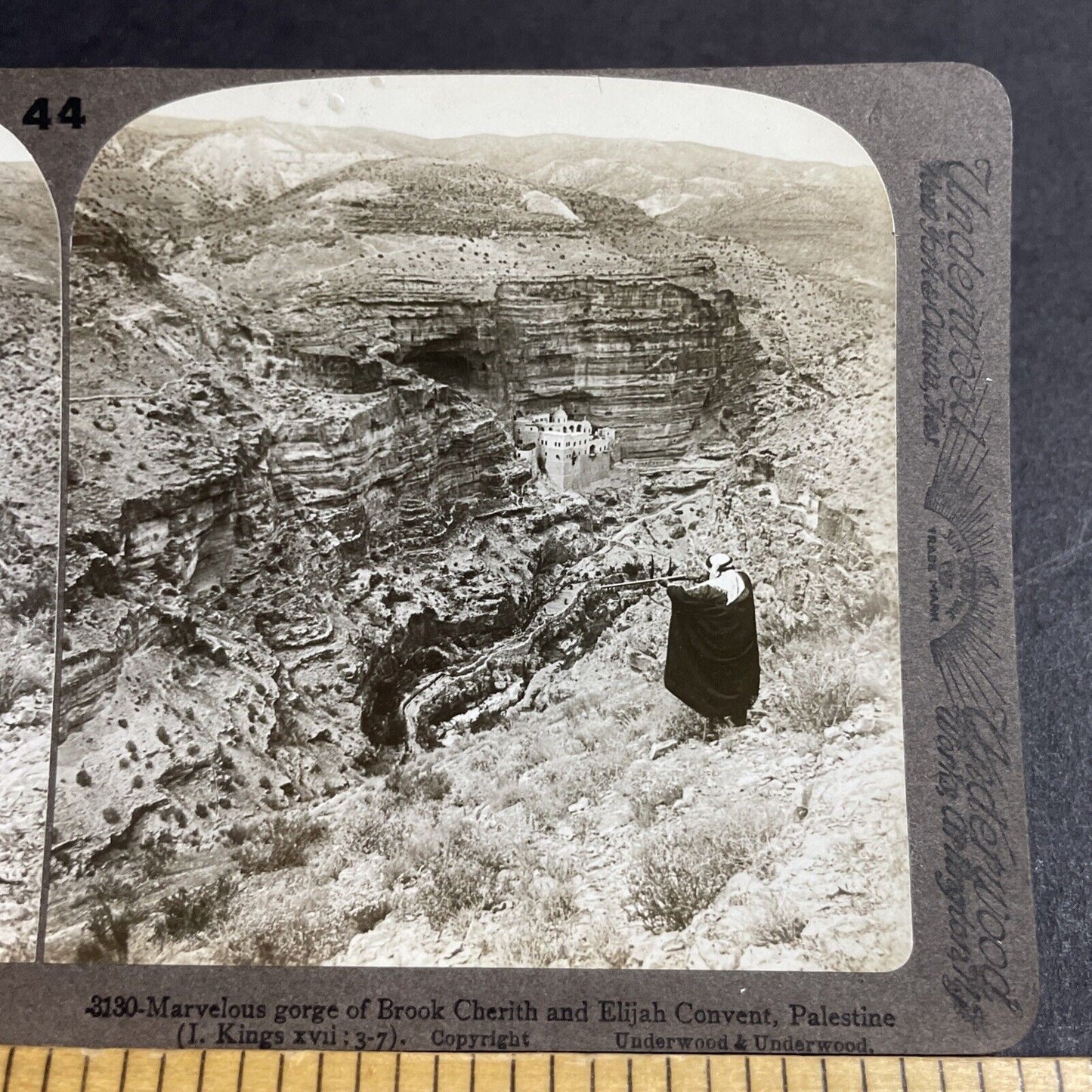 Antique 1906 Muslim Man Hunting In The Desert Israel Stereoview Photo Card P4411