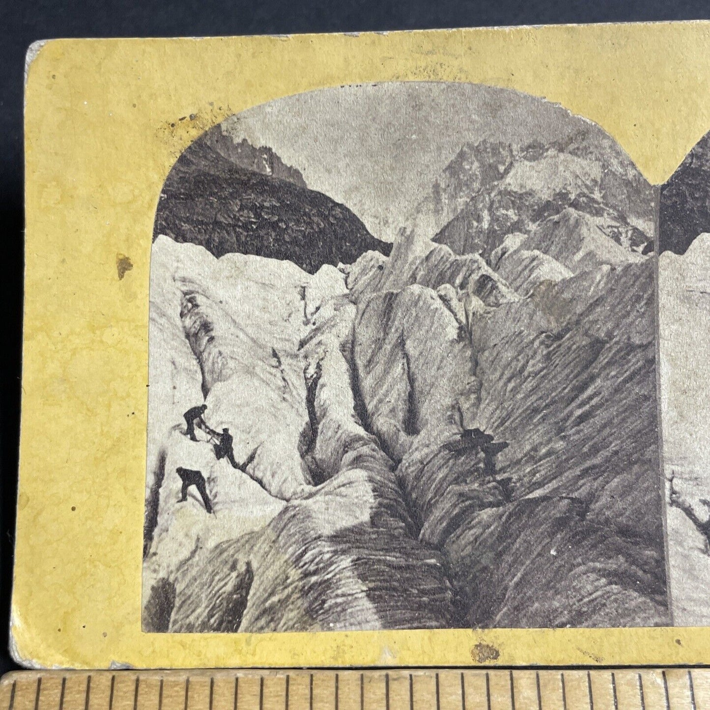 Antique 1870s Man Falls Into Glacier Ice Crevice Stereoview Photo Card P4146