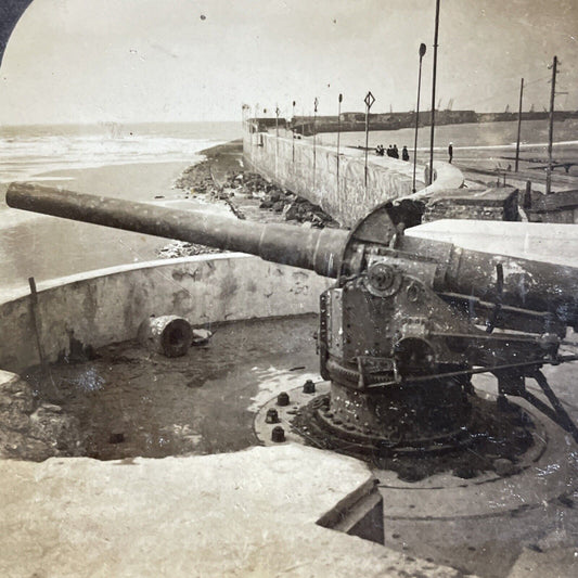 Antique 1919 German Heavy Artillery WW1 Gun Zeebrugge Stereoview Photo Card 4995