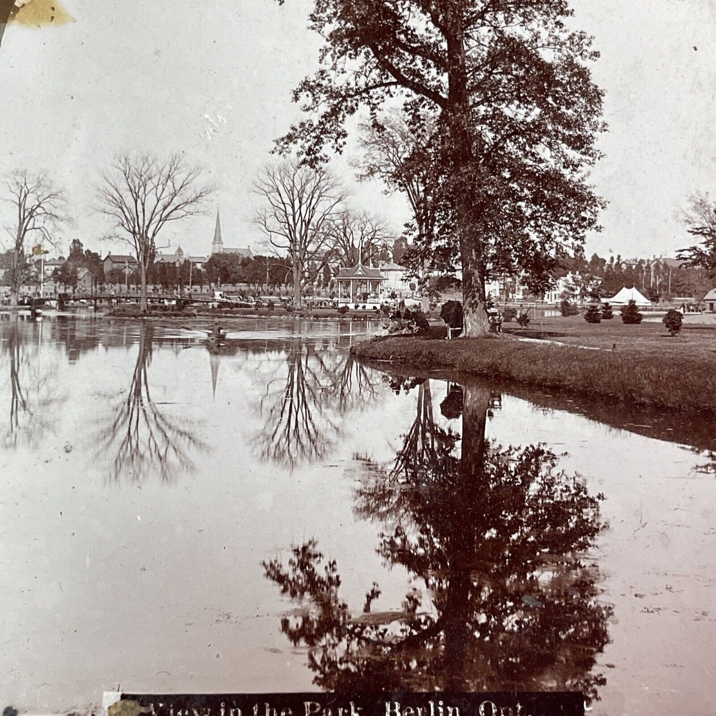 Victoria Park Kitchener Ontario Stereoview Schneider Park Antique c1897 Y1384