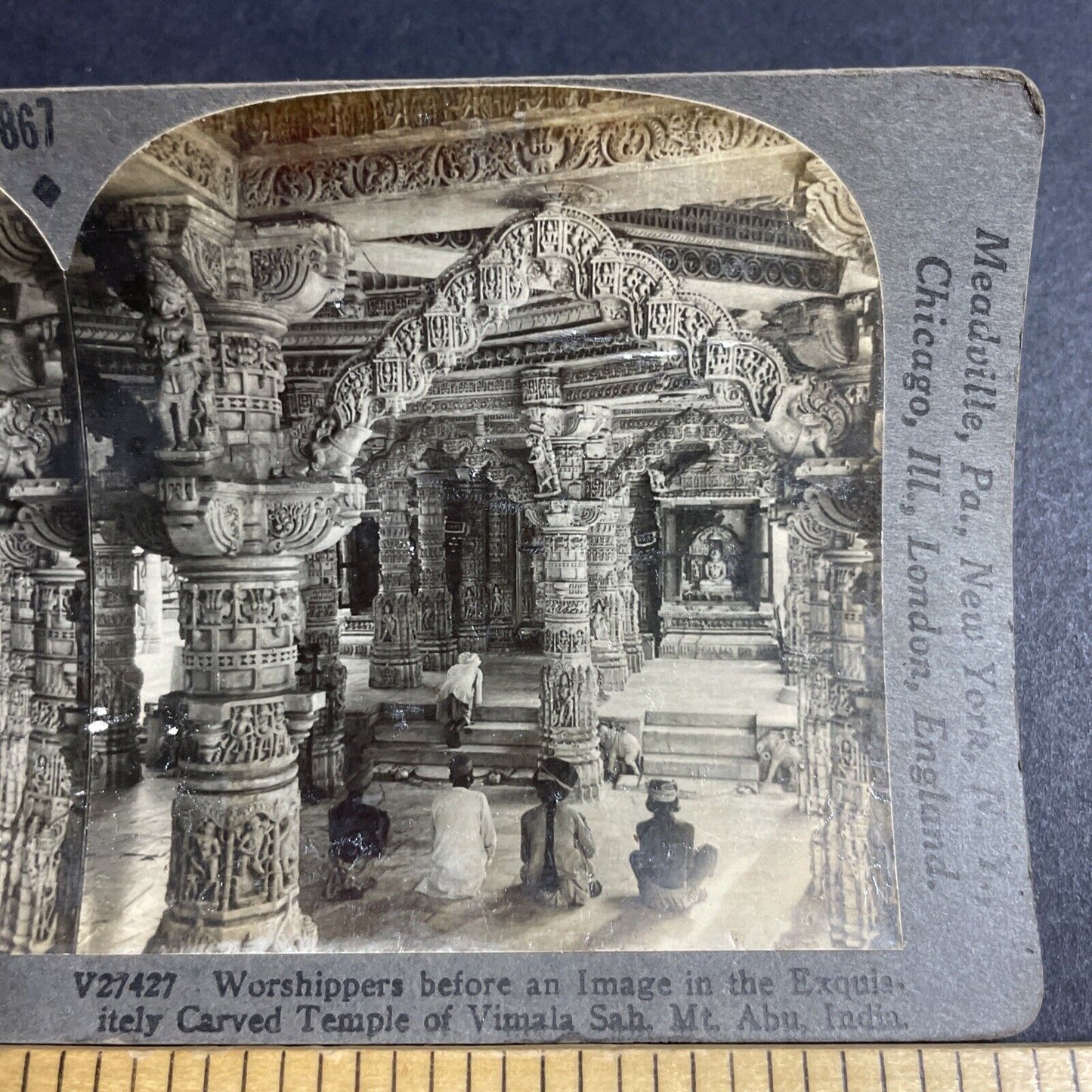 Antique 1910s Temple Of Vimala Mount Abu India Stereoview Photo Card P4908