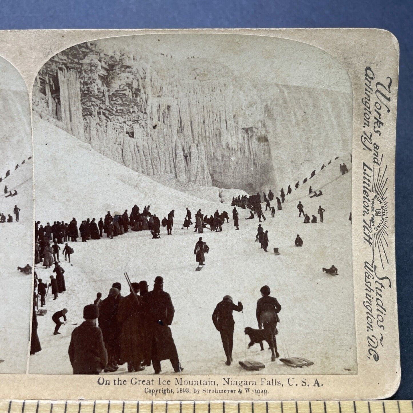 Antique 1893 Walking On Frozen Niagara Falls River Stereoview Photo Card P2349