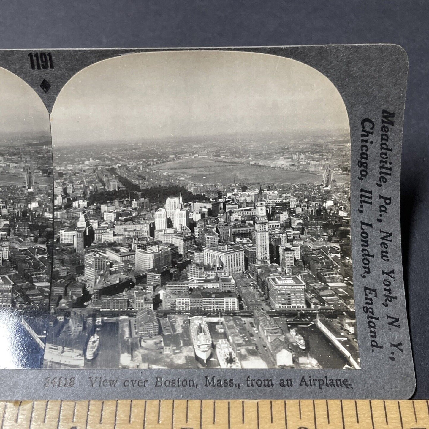 Antique 1920s Boston Massachusetts Downtown Stereoview Photo Card V2637