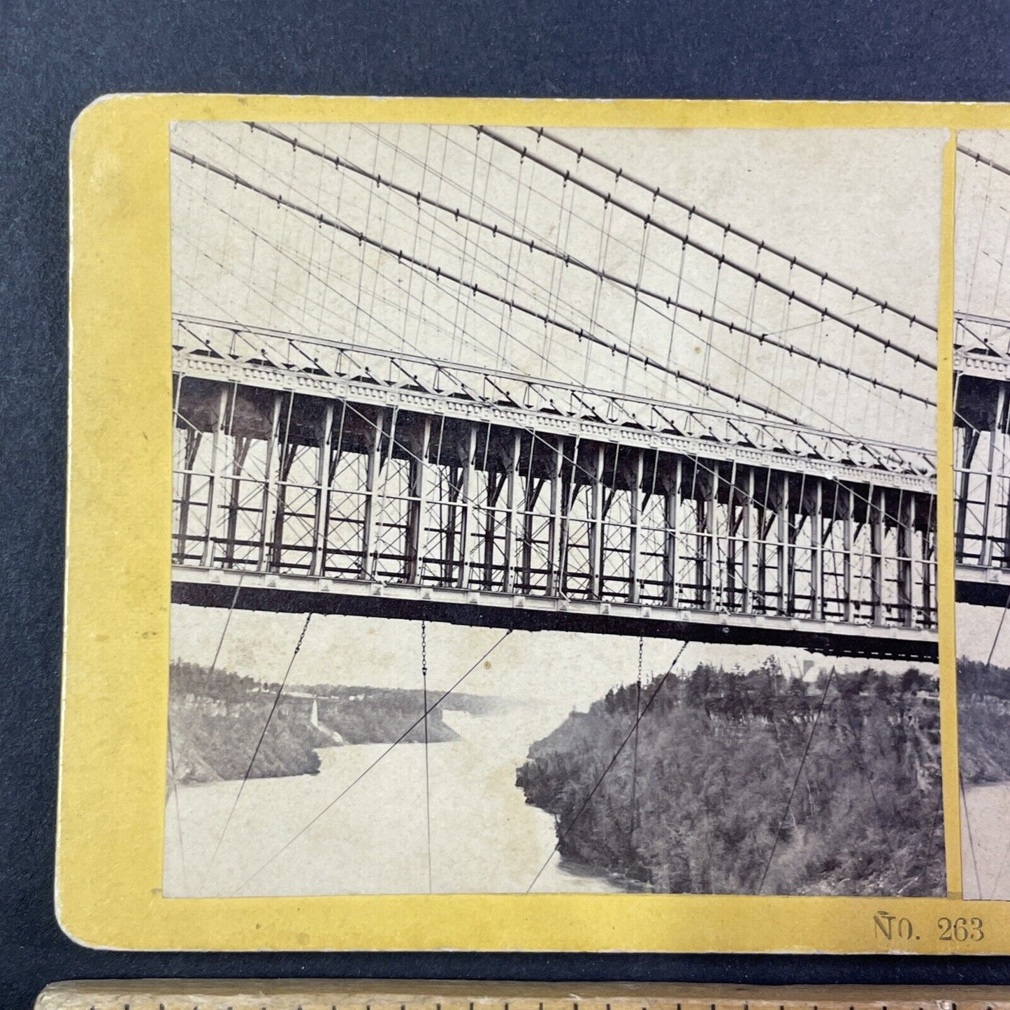 Suspension Bridge Near Lewiston New York Stereoview Antique c1870s Y1875