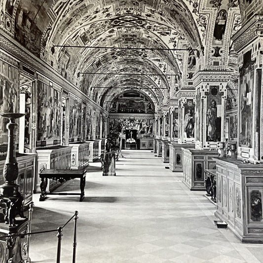 Antique 1910s The Great Vatican Library In Rome Italy Stereoview Photo Card 5174