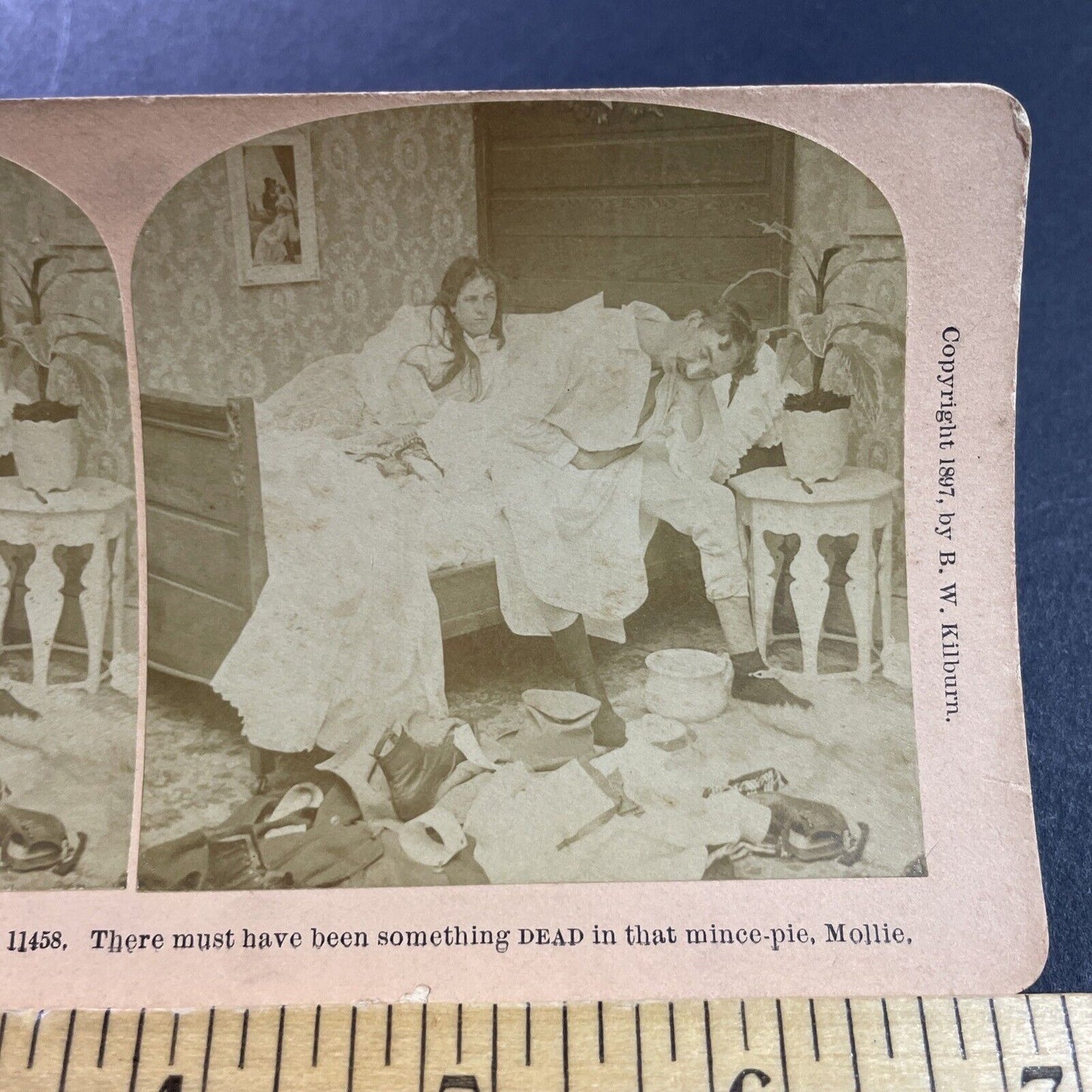 Antique 1897 Man Suffers From Illness At Bedside Stereoview Photo Card P4055