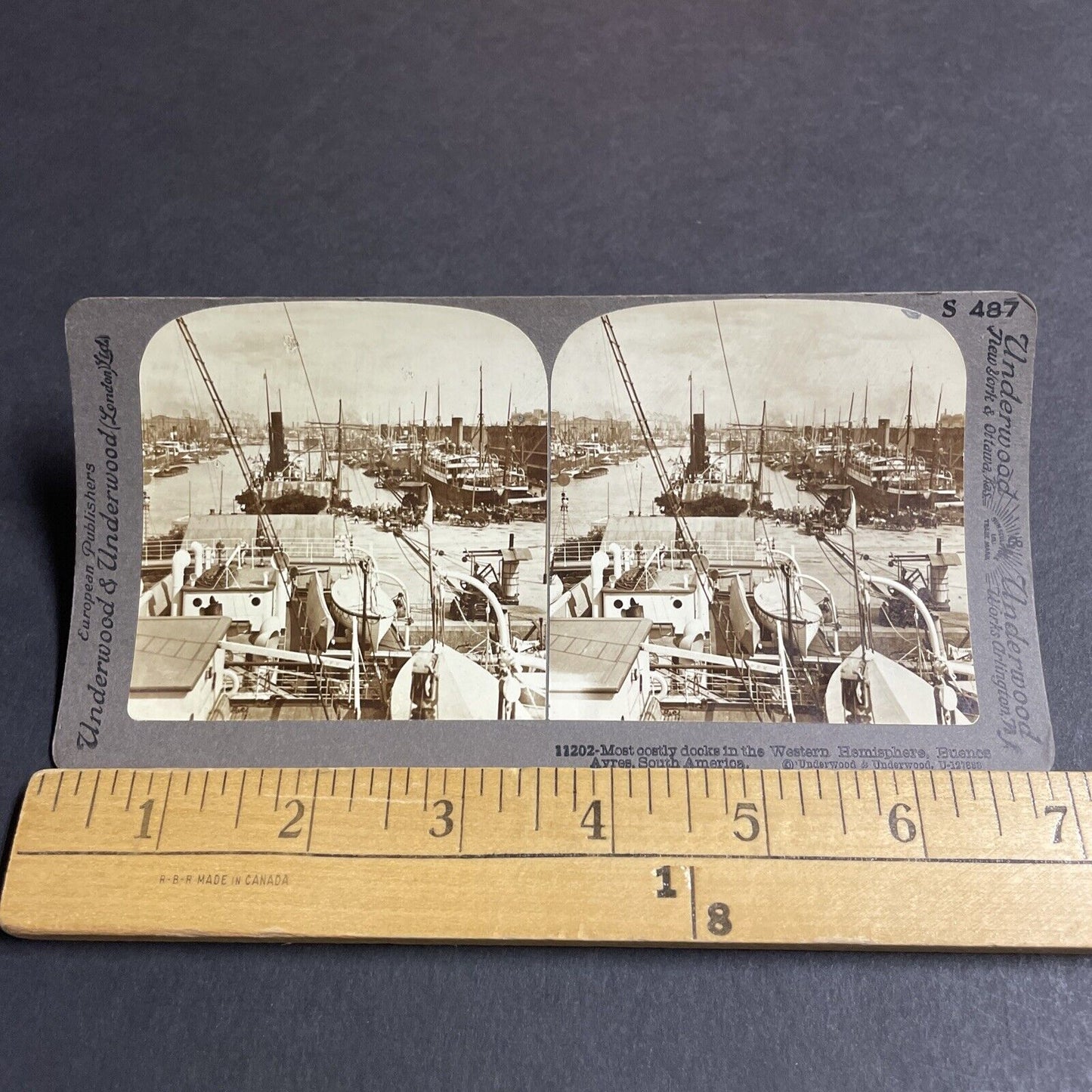 Antique 1906 Shipping Docks Buenos Aires Argentina Stereoview Photo Card P4462