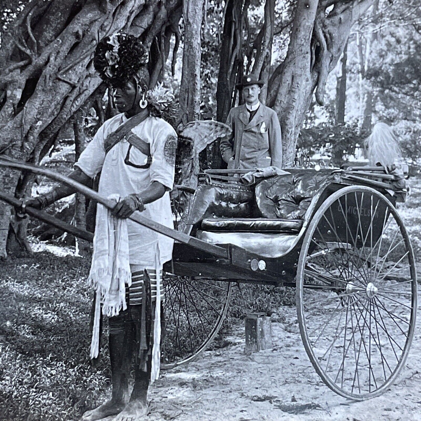 Antique 1901 A Human Taxi In Durban South Africa Stereoview Photo Card P5194