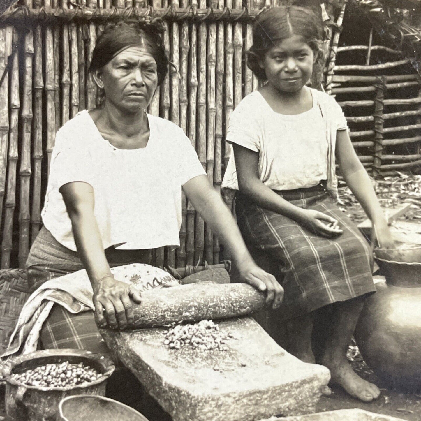 Antique 1910s El Salvador Woman Making Tortillas Stereoview Photo Card P4470