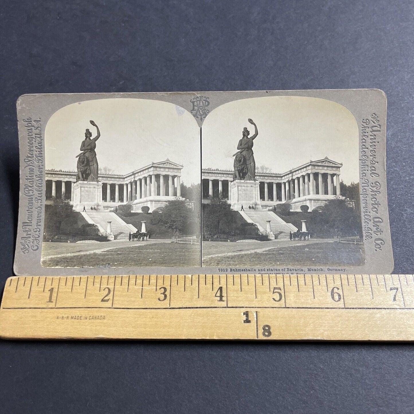 Antique 1900 Statue Of Bavaria Munich Germany Stereoview Photo Card P5105