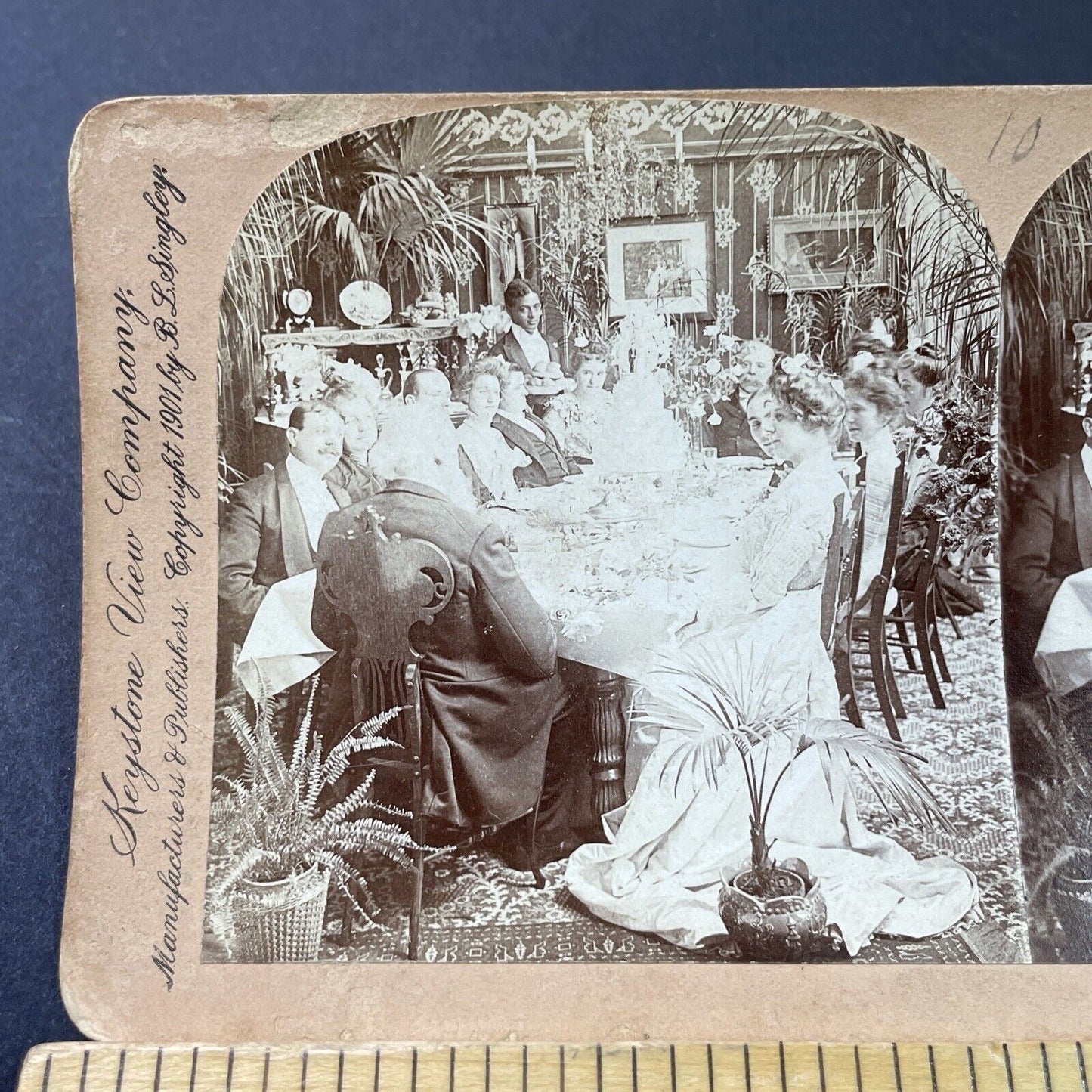 Antique 1901 Formal Victorian Wedding Dinner Stereoview Photo Card P2914