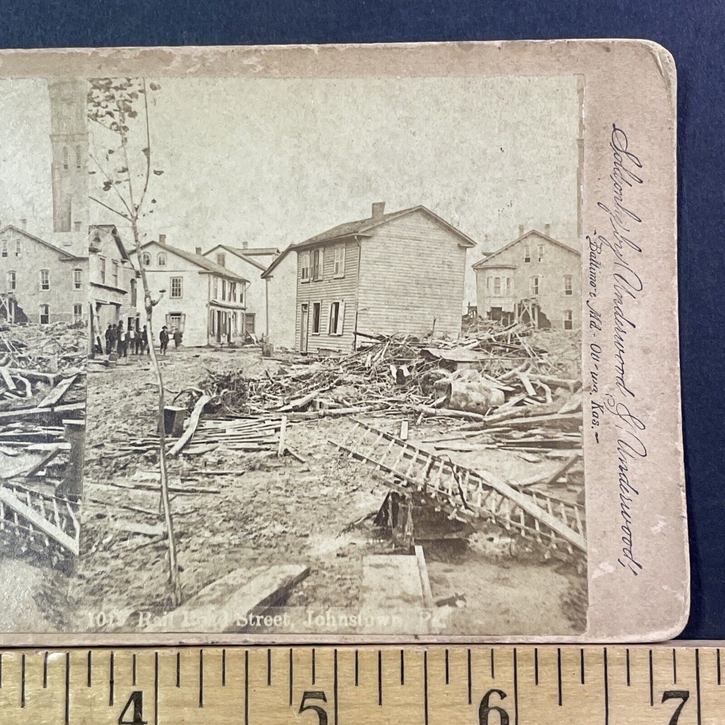 Railroad Street Destruction Johnstown Flood Stereoview Antique c1889 X2424