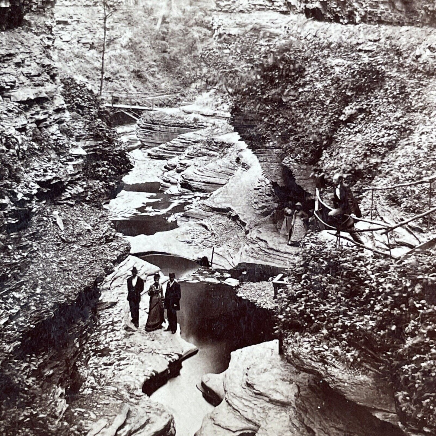 Men and Women in Watkins Glen Stereoview William Frear Antique c1880 Y141
