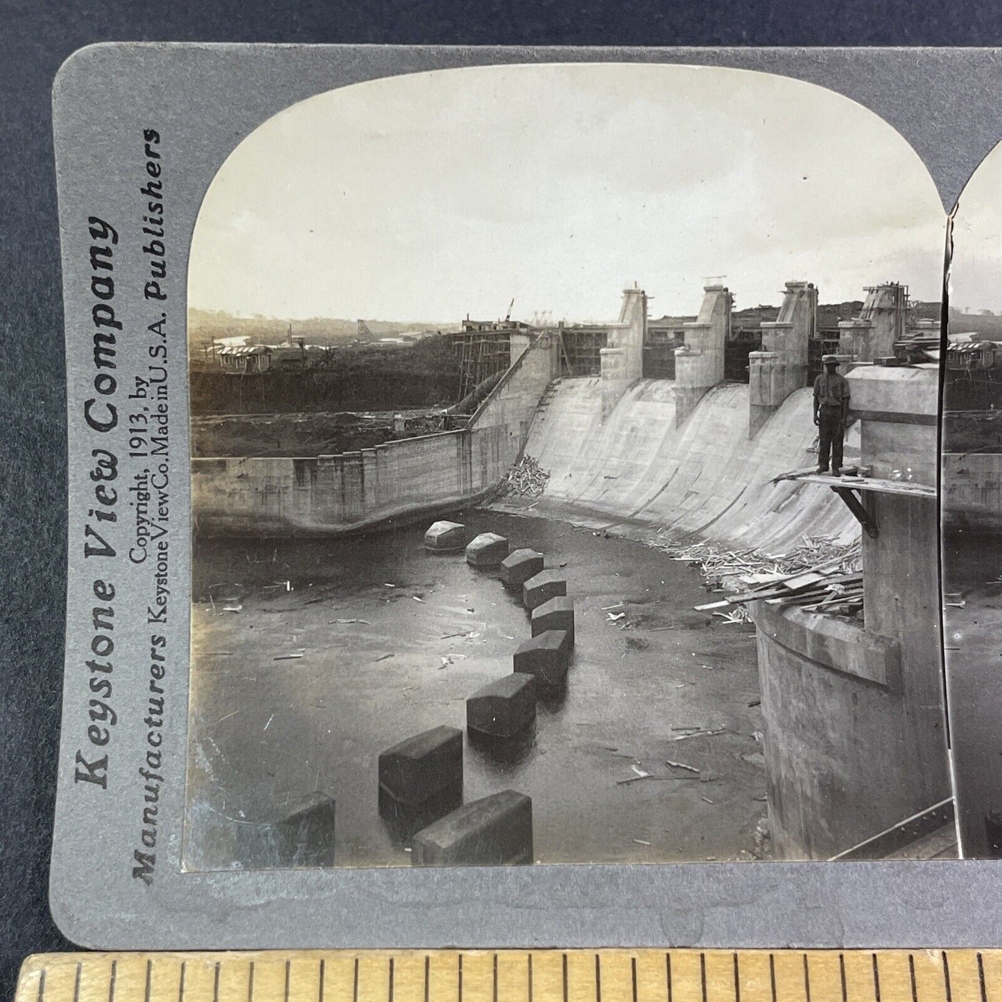 Base of Gatun Dam Spillway in Panama Stereoview Antique c1913 Y2824