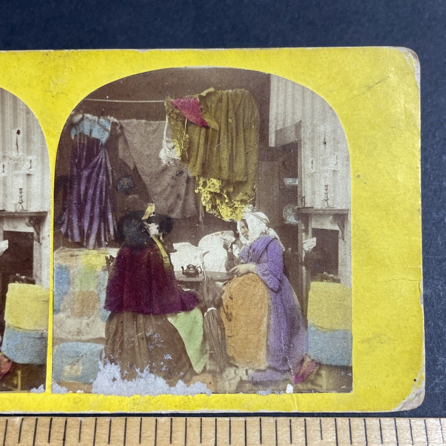 Antique 1840s American Women Chat At Tea Time Stereoview Photo Card P4758