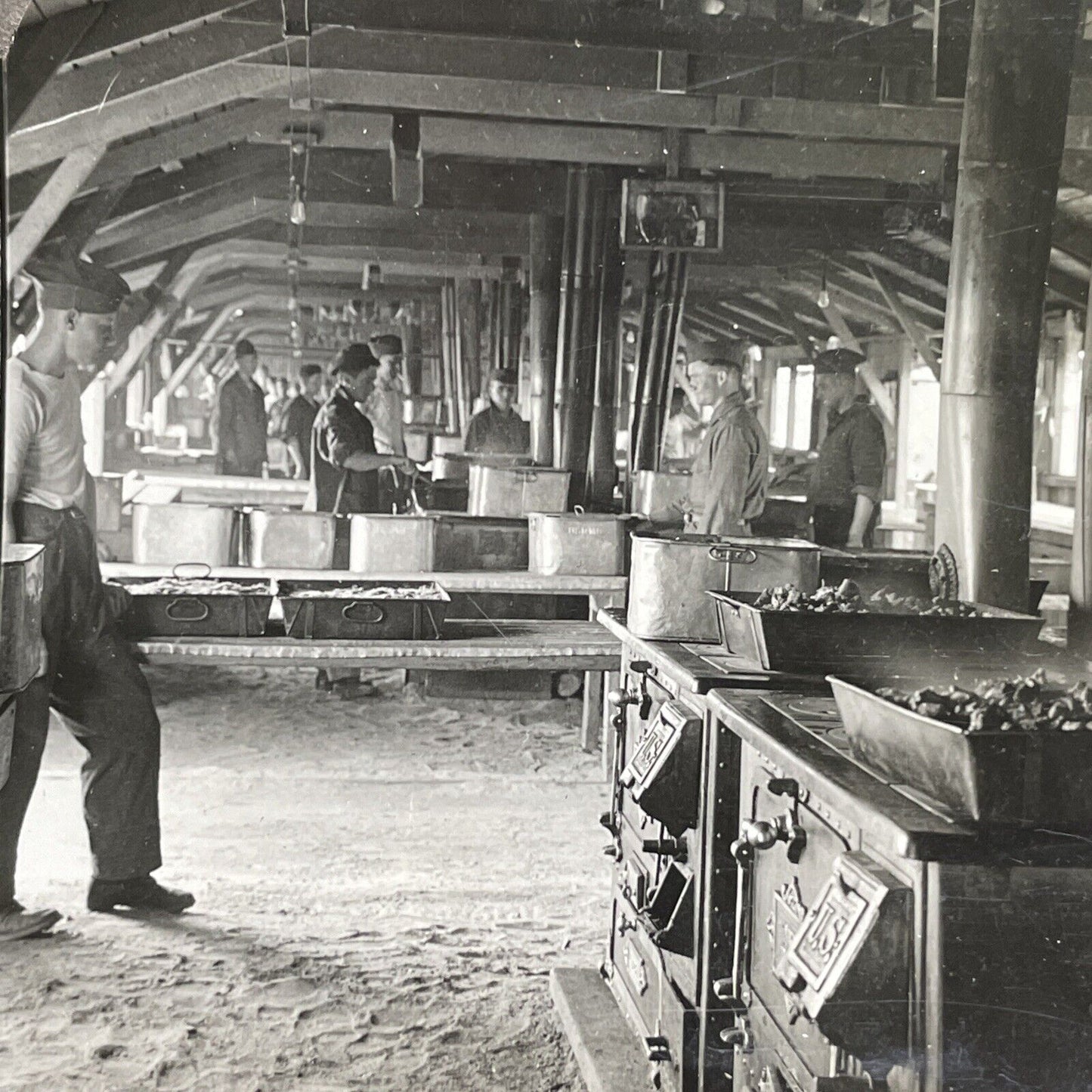 Antique 1917 WW1 Mess Hall For Troops Brest France Stereoview Photo Card P1782